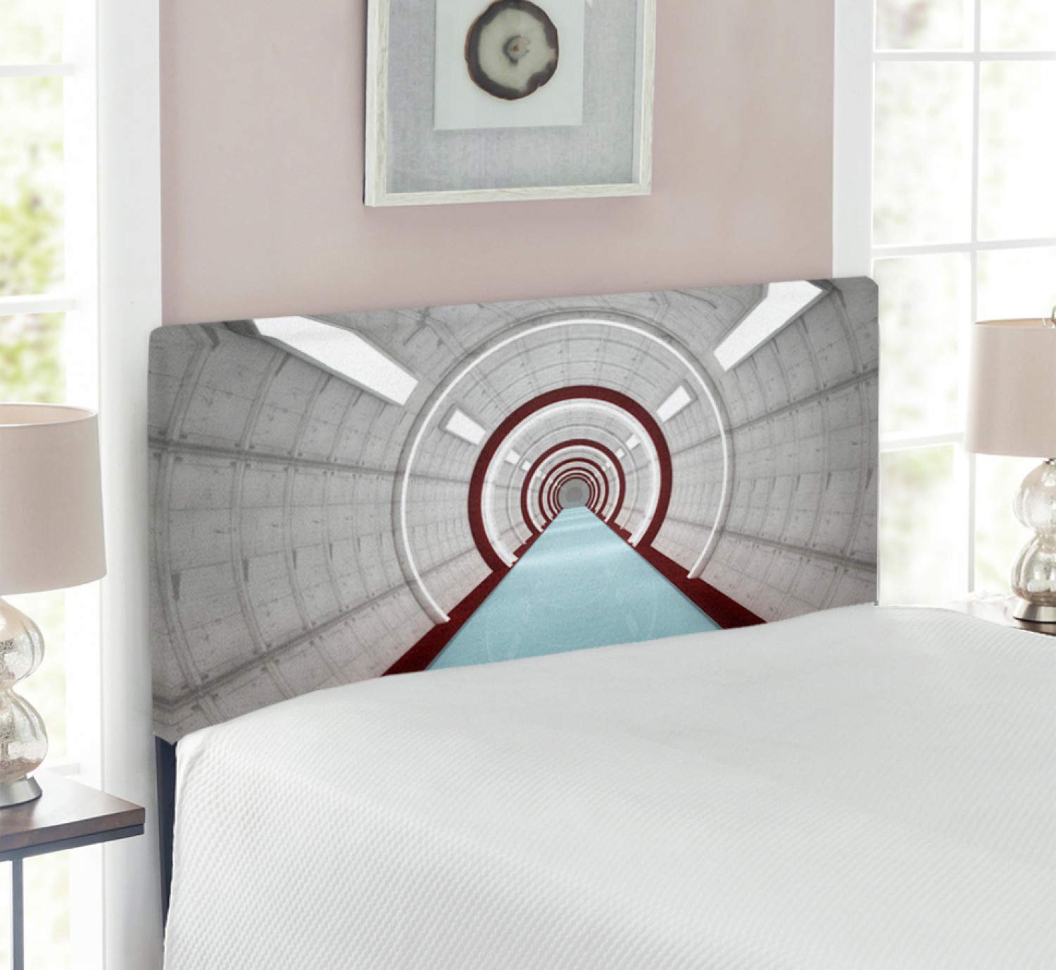 Ambesonne Futuristic Headboard - Modern Sci-Fi Architecture Print, Upholstered Metal Bed Headboard with Memory Foam, Twin Size Grey - Perfect for Contemporary Bedrooms & Space-Themed Decor