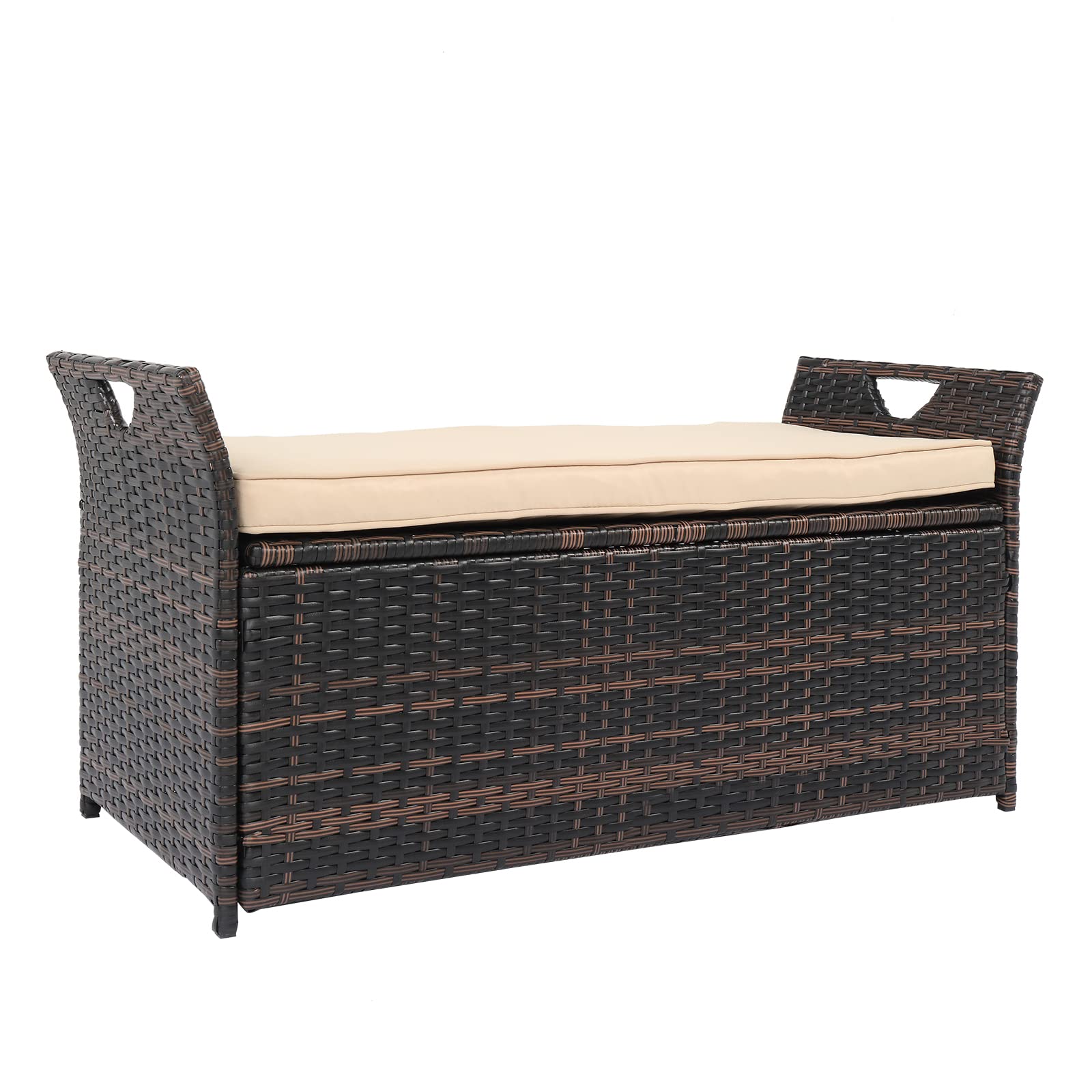 Outdoor Rattan Deck Box with Lid - Waterproof Wicker Storage Bench for Patio Furniture, Cushions, Garden Tools & Pool Toys | Perfect for Backyard, Poolside & Outdoor Organization