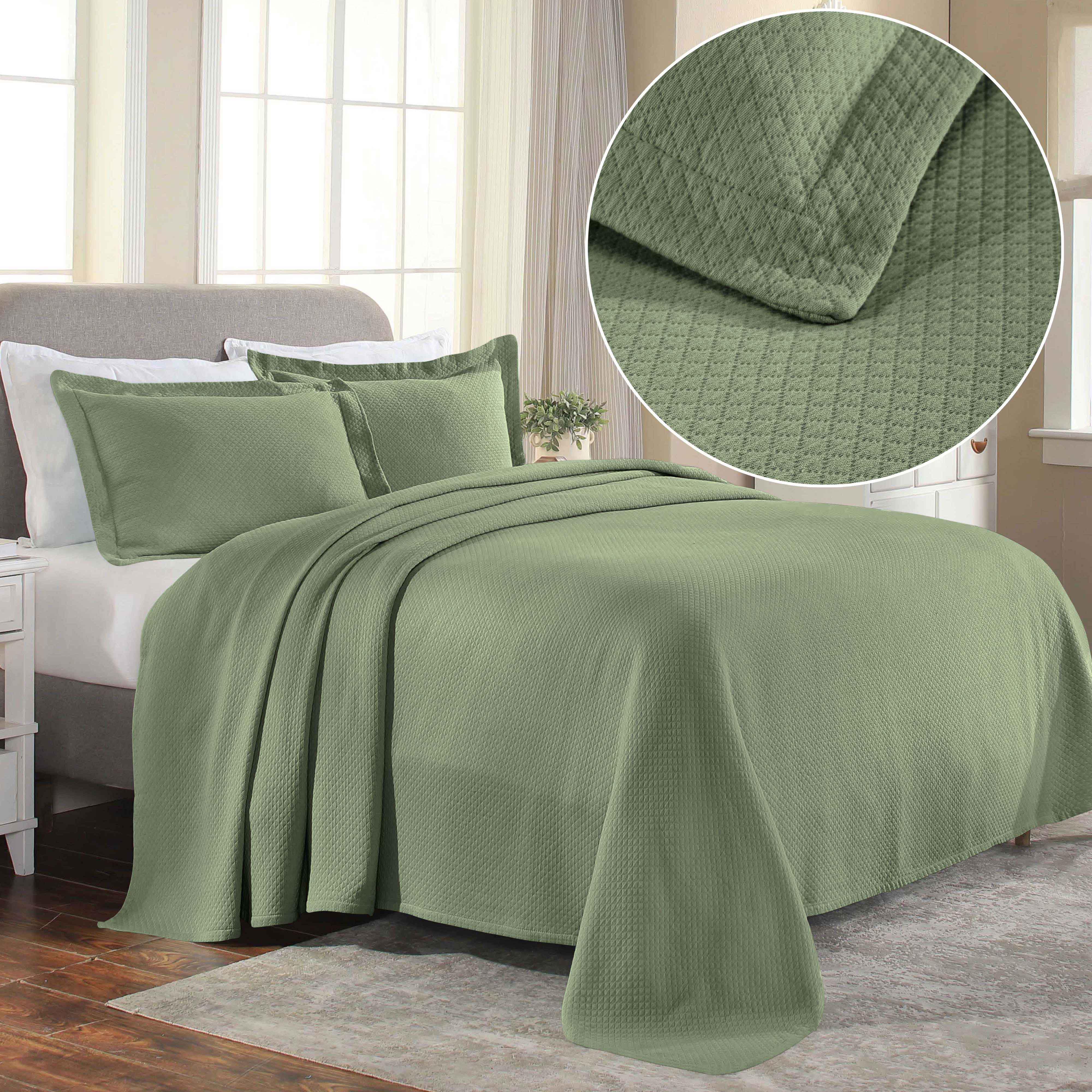Luxury Jacquard Matelassé Cotton Diamond Solitaire Bedspread Set - Queen Size Bedding Coverlet for Master Bedroom, Guest Room & Hotel Decor