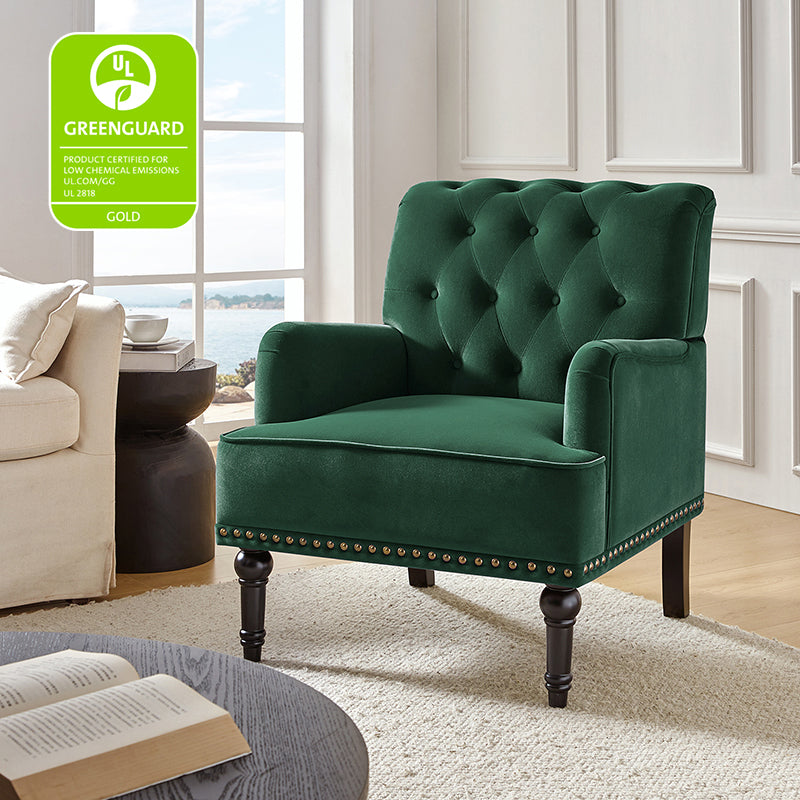 Luxury Constantino Velvet Armchair - Modern Upholstered Accent Chair for Living Room, Bedroom & Office - Soft Velvet Fabric with Sturdy Wooden Legs - Perfect for Home Decor, Relaxing & Reading