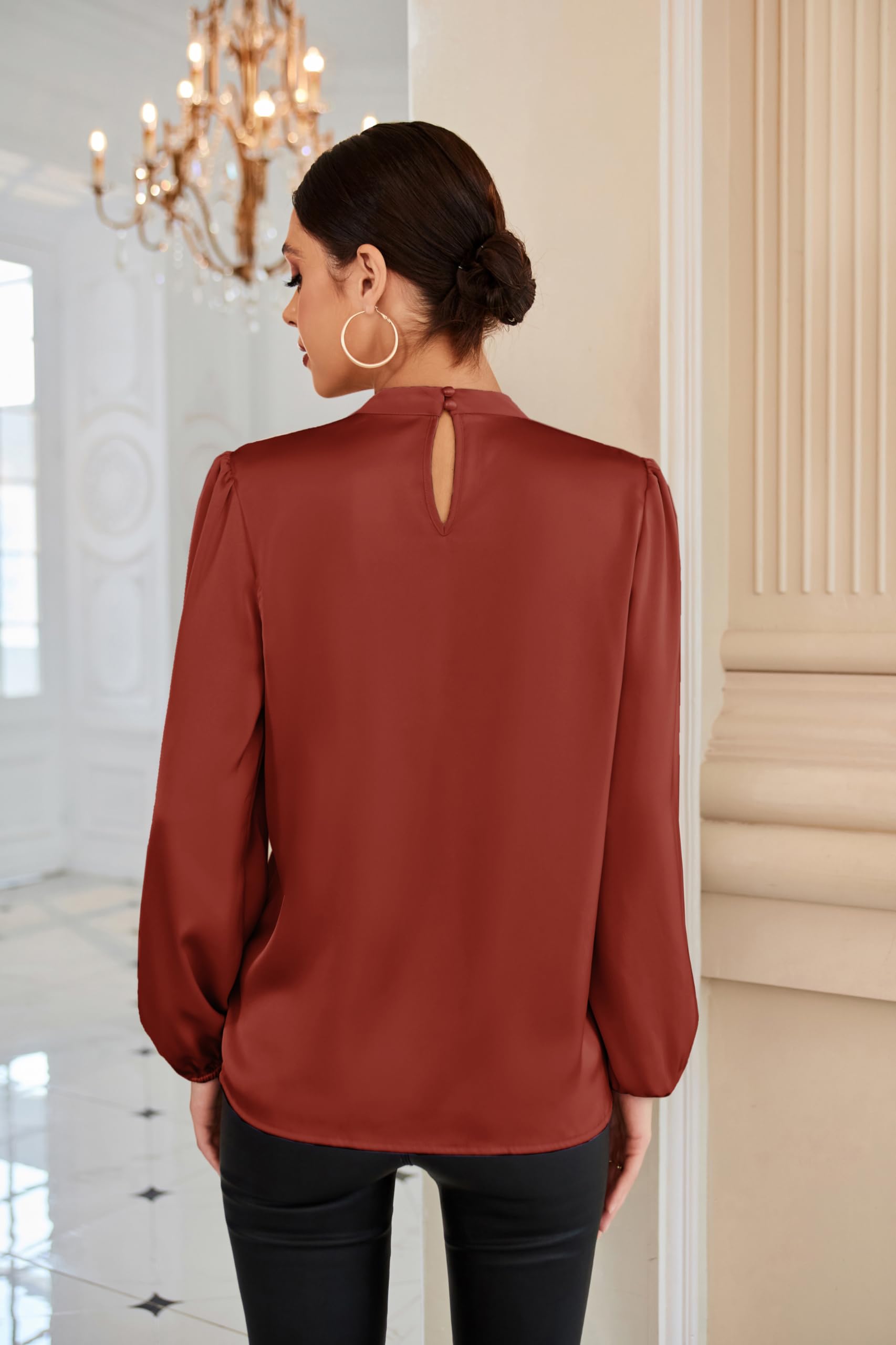 GRACE KARIN Women's Long Sleeve Satin Blouse - Mock Neck Casual Shirt for Business Office Work | Professional Workwear & Formal Occasions Outfit