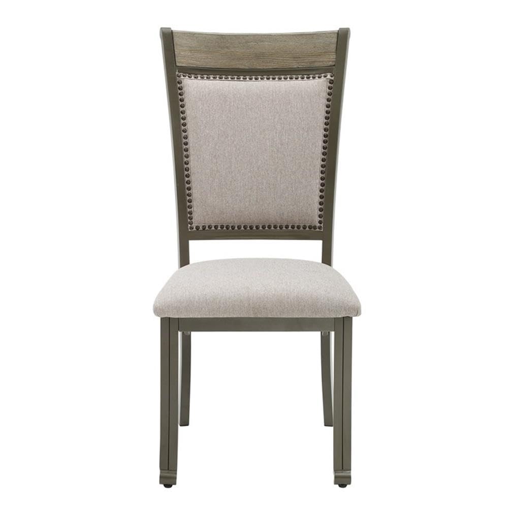 Powell Furniture Linon Franklin Metal Upholstered Dining Chairs Set of 2 - Pewter Gray Side Chairs for Kitchen, Dining Room & Breakfast Nook