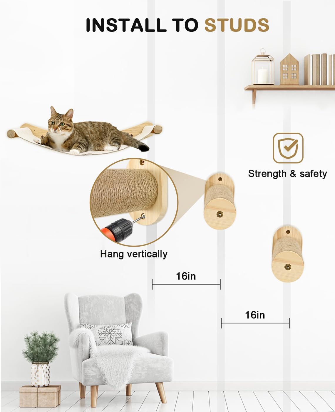 Wall-Mounted Cat Hammock with Steps - Climbing & Sleeping Shelf for Indoor Cats - Perfect for Play & Rest
