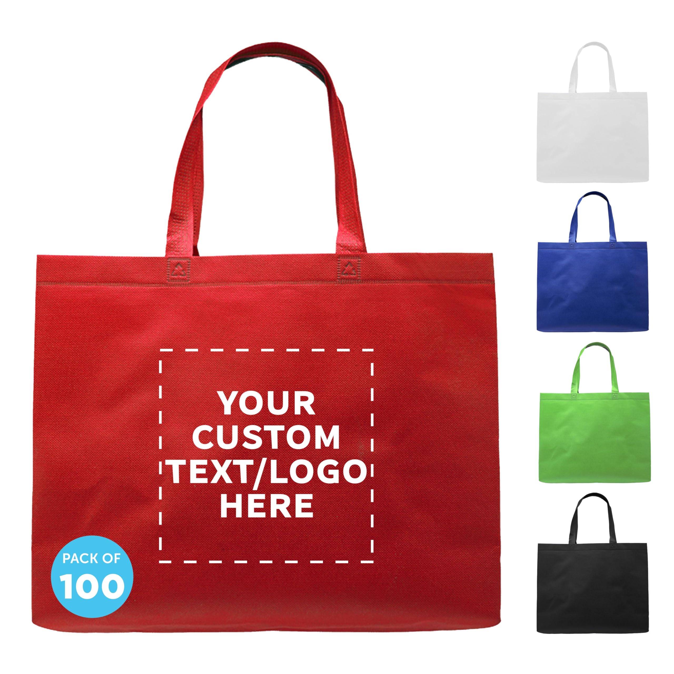 Custom Jumbo Reusable Tote Bags Bulk Pack of 100 - Personalized Grocery Shopping Bags for Women, Promotional Gift Items - Red | Perfect for Retail Stores, Trade Shows, Corporate Events & Eco-Friendly Shopping