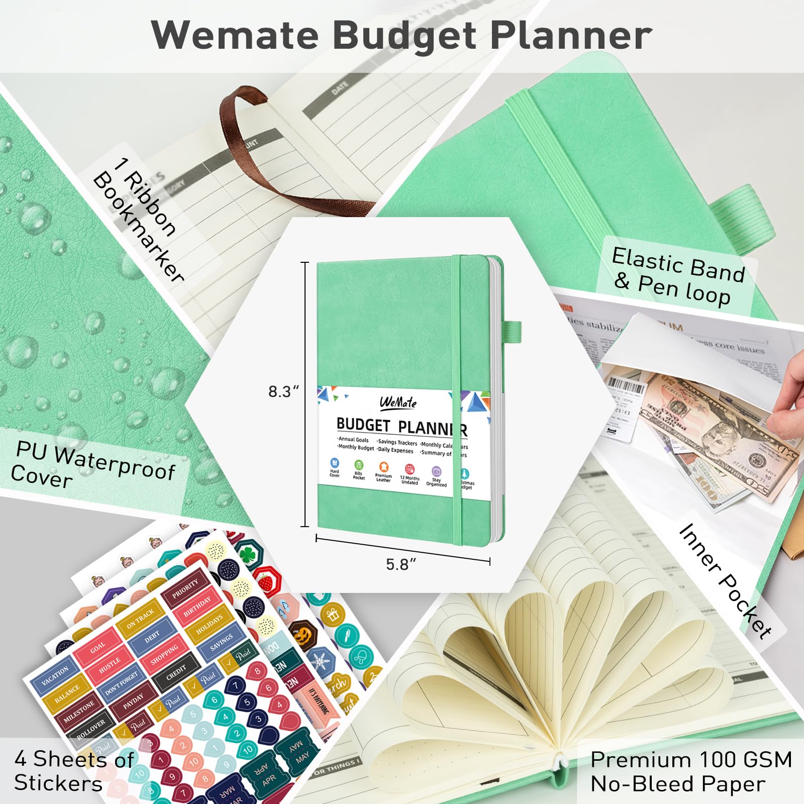 WEMATE 2025 Budget Planner - Monthly Expense Tracker Notebook & Financial Organizer | Undated 12-Month Bill Planner, A5 Account Book for Money Management (Green) | Perfect for Personal Finance, Household Budgeting & Debt Tracking