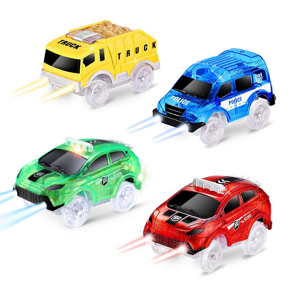 4 Pack Glow in The Dark Replacement Tracks for Toy Cars - Racing Track Accessories for Kids Boys & Girls - Perfect for Nighttime Play, Birthday Gifts and Indoor Racing Fun