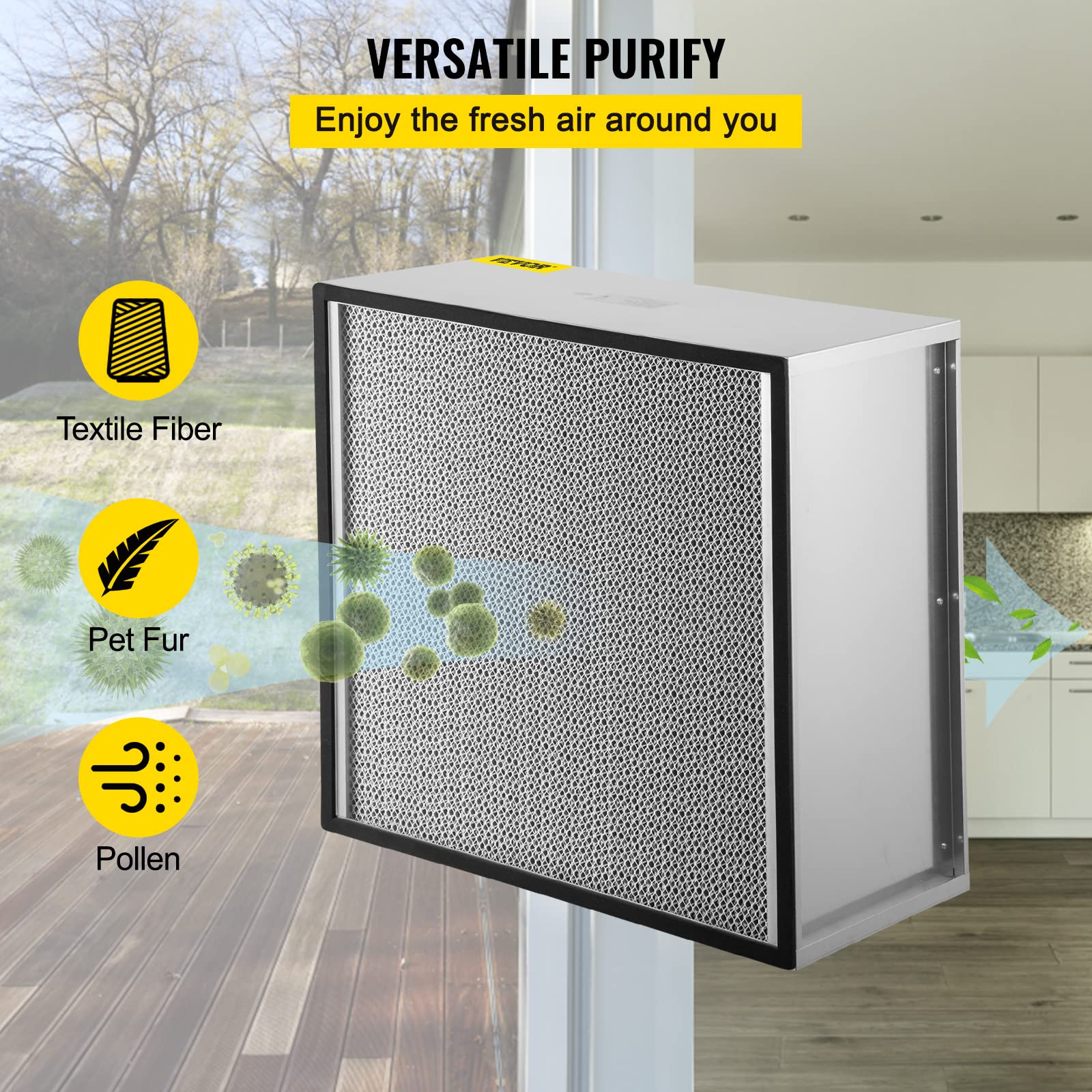 VEVOR 24x24x11.5 Inch HEPA Air Filter Replacement - 99.97% Efficiency Pleated Air Scrubber with Galvanized Frame, Compatible with Novair 2000 - Perfect for Home, Office and Commercial Air Purification Systems