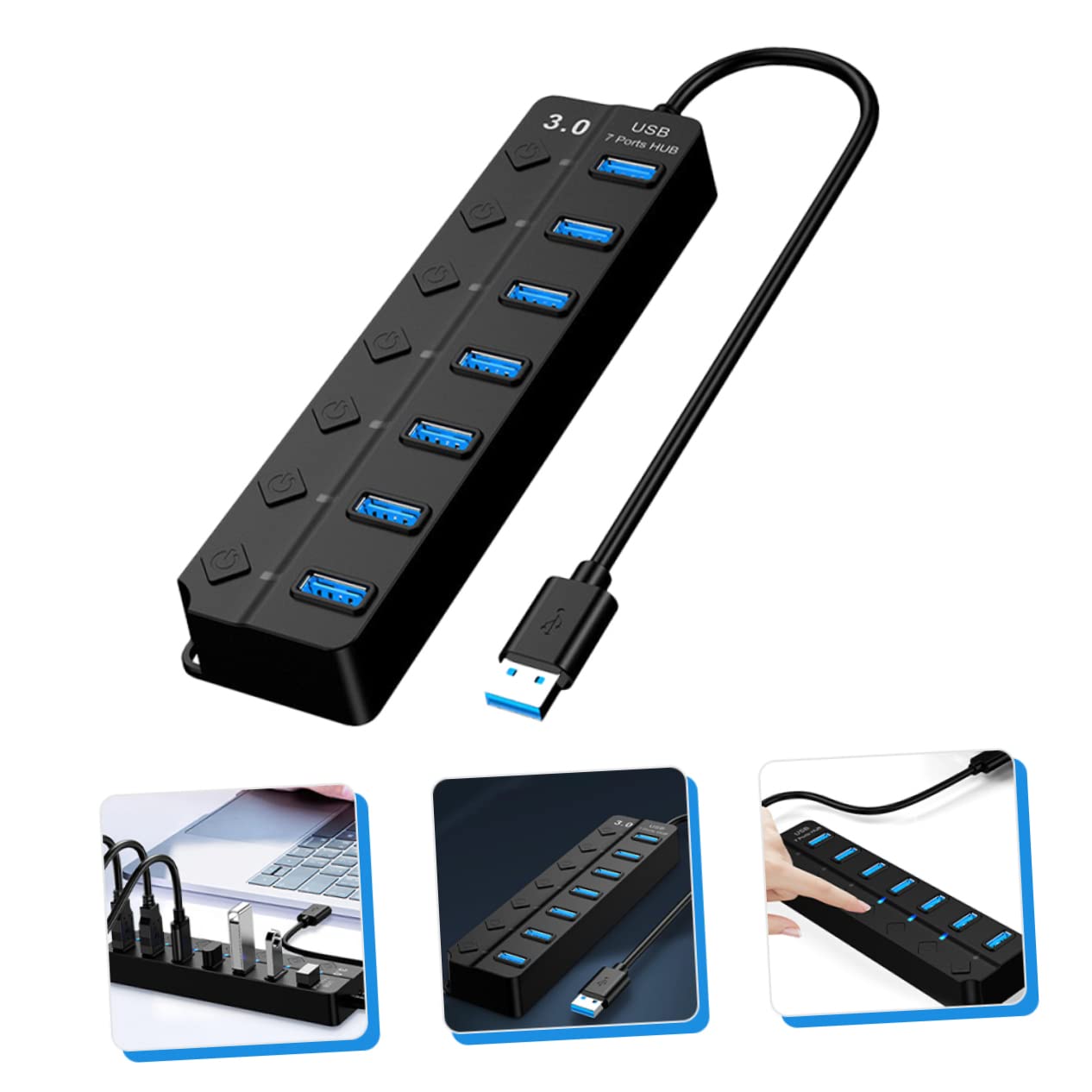 Homoyoyo 2-Port USB Hub with 7 USB Ports - High-Speed USB 3.0 Splitter for Laptop, PC, Mac - Expand Multiple USB Ports for Keyboard, Mouse, Flash Drive, Printer | Compact ABS Design for Home Office & Gaming Setup