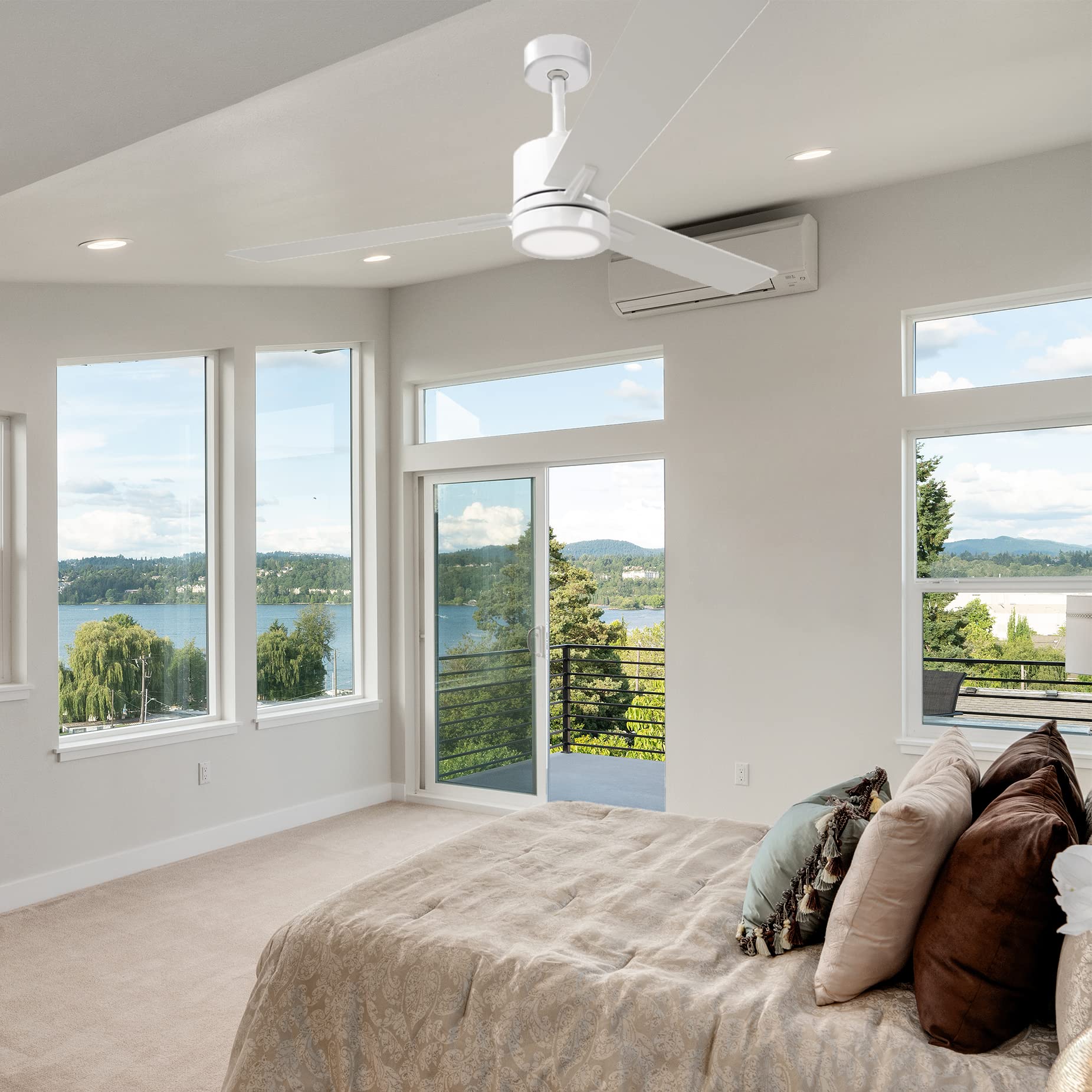 52 Inch White Ceiling Fan with LED Light - 3000K Warm White, 3 Blades, Quiet DC Motor - Perfect for Bedroom, Kids Room, Living Room & Home Office (Modern Indoor Cooling Solution)