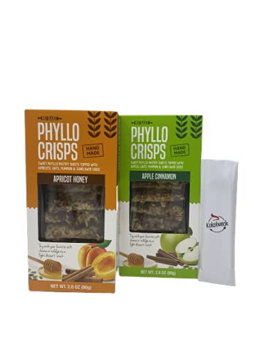 Nu Bake Phyllo Crisps Pastry Dough Sheets - Apricot Honey & Apple Cinnamon Variety Pack (2.8oz, 2-Pack) | Crispy Snack for Parties, Desserts & Healthy Eating