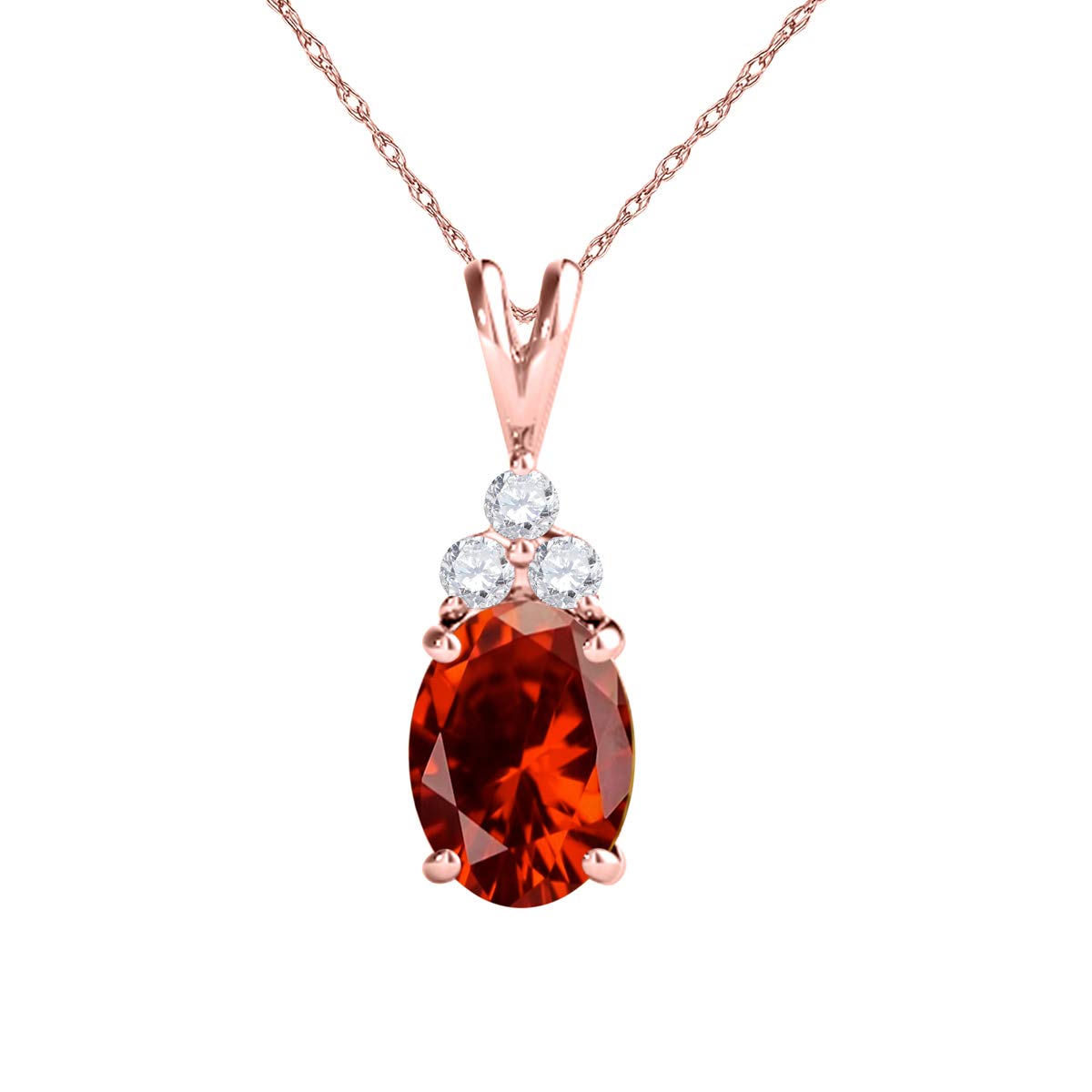 1.25 Carat White Diamond & Oval Garnet Pendant in 10K Rose Gold with 18