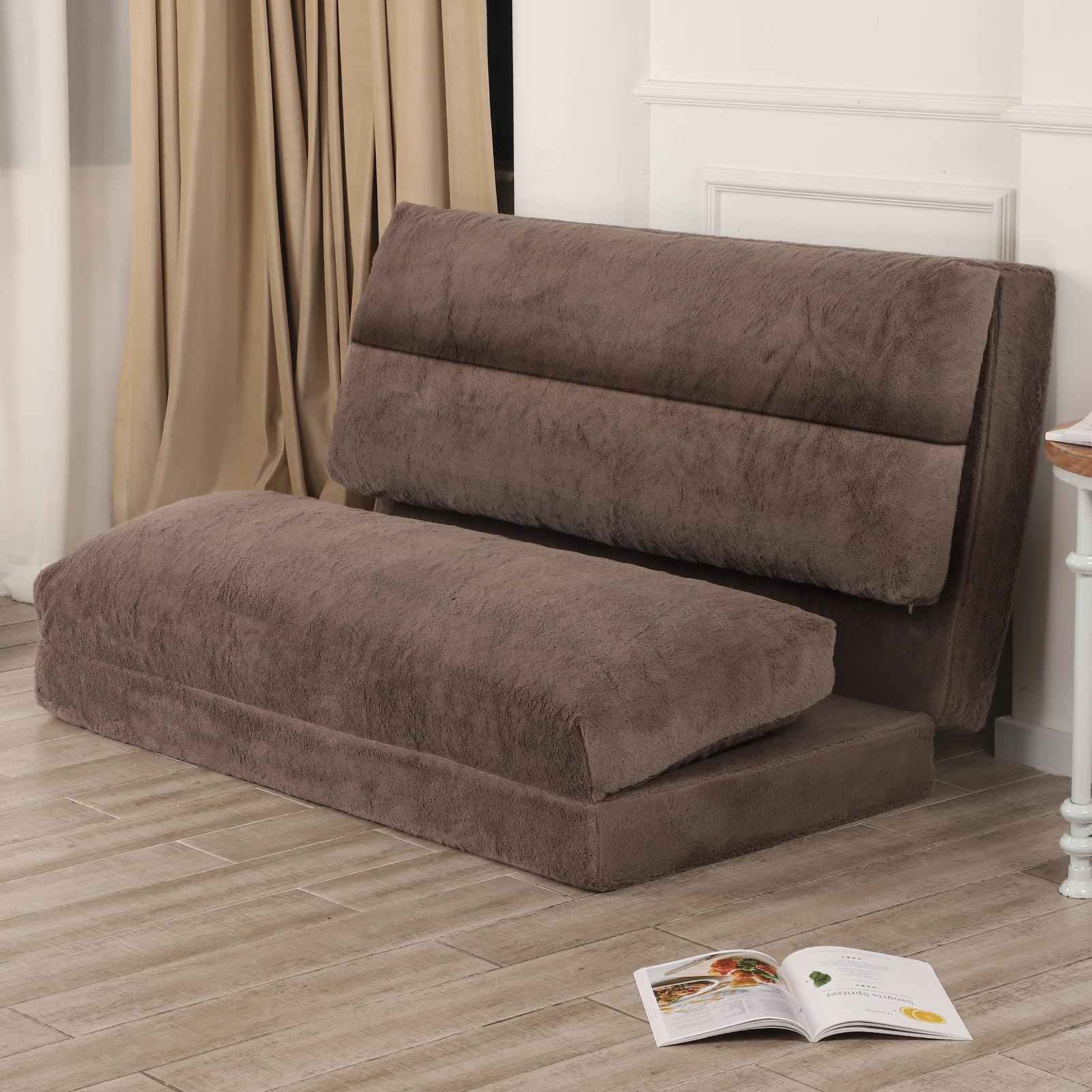 **Fluffy Bean Bag Bed for Adults - 54x95 Inch Oversized Floor Sofa with Washable Soft Faux Fur Cover - Foldable Lounger for Living Room, Bedroom & Guest Room - Perfect for Relaxing, Gaming & Movie Nights (Brown)**