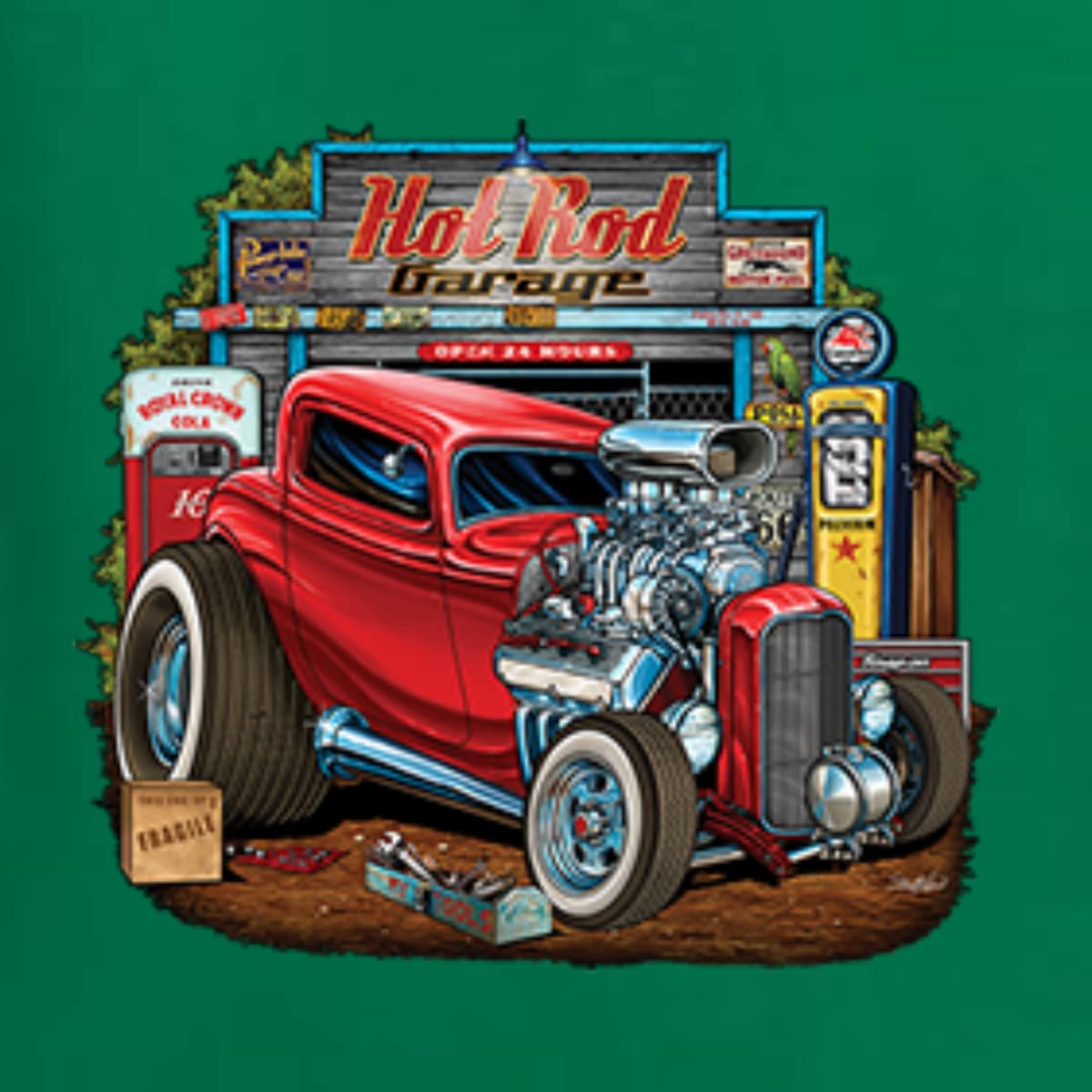 Vintage Hot Rod Old Garage Cars and Trucks Women's Graphic Long Sleeve T-Shirt - Retro Automotive Tee for Casual Wear, Car Enthusiasts & Vintage Lovers