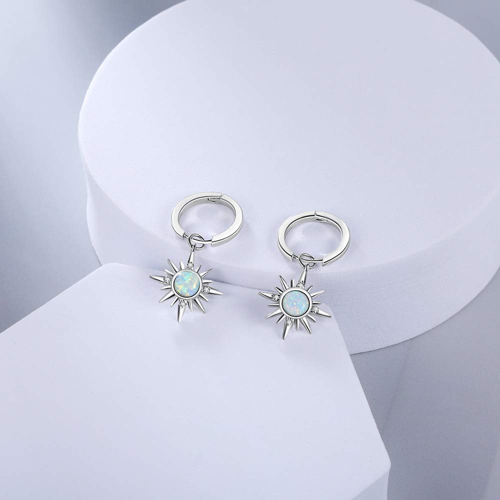 925 Sterling Silver Sun Hoop Earrings with Opal & CZ Charms - Elegant Wedding Jewelry for Women | Perfect for Bridal, Party & Everyday Wear