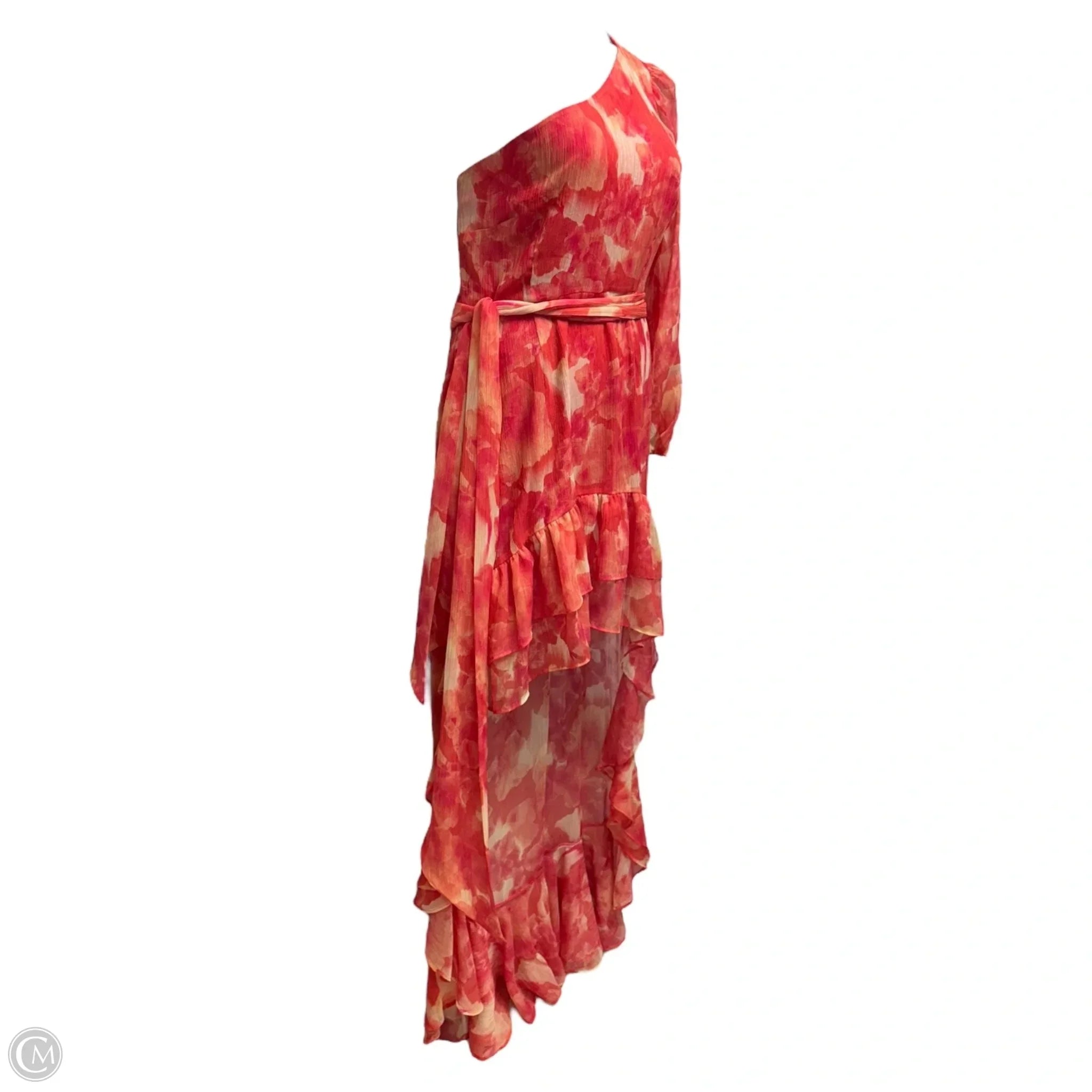 Gianni Bini Addison One Shoulder Dress - Orange & Red Floral Party Dress, Size 12, Women's Formal Evening Gown for Weddings & Special Occasions