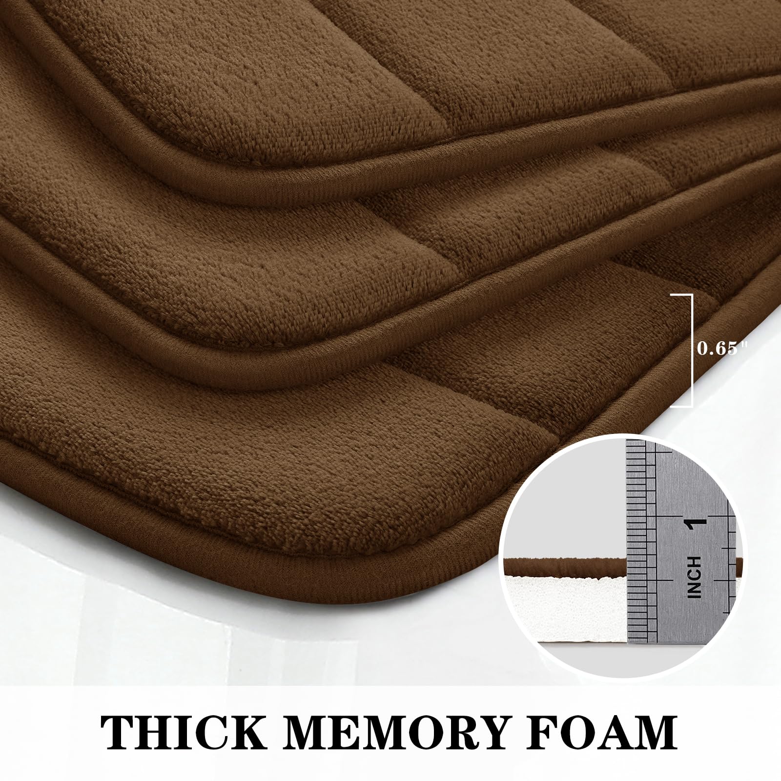 BYSURE 3-Piece Brown Memory Foam Bathroom Rug Set - Non-Slip, Ultra Soft & Absorbent Bath Mats for Bathroom Floor - Machine Washable & Dryable - Perfect for Bathrooms, Showers & Toilet Areas
