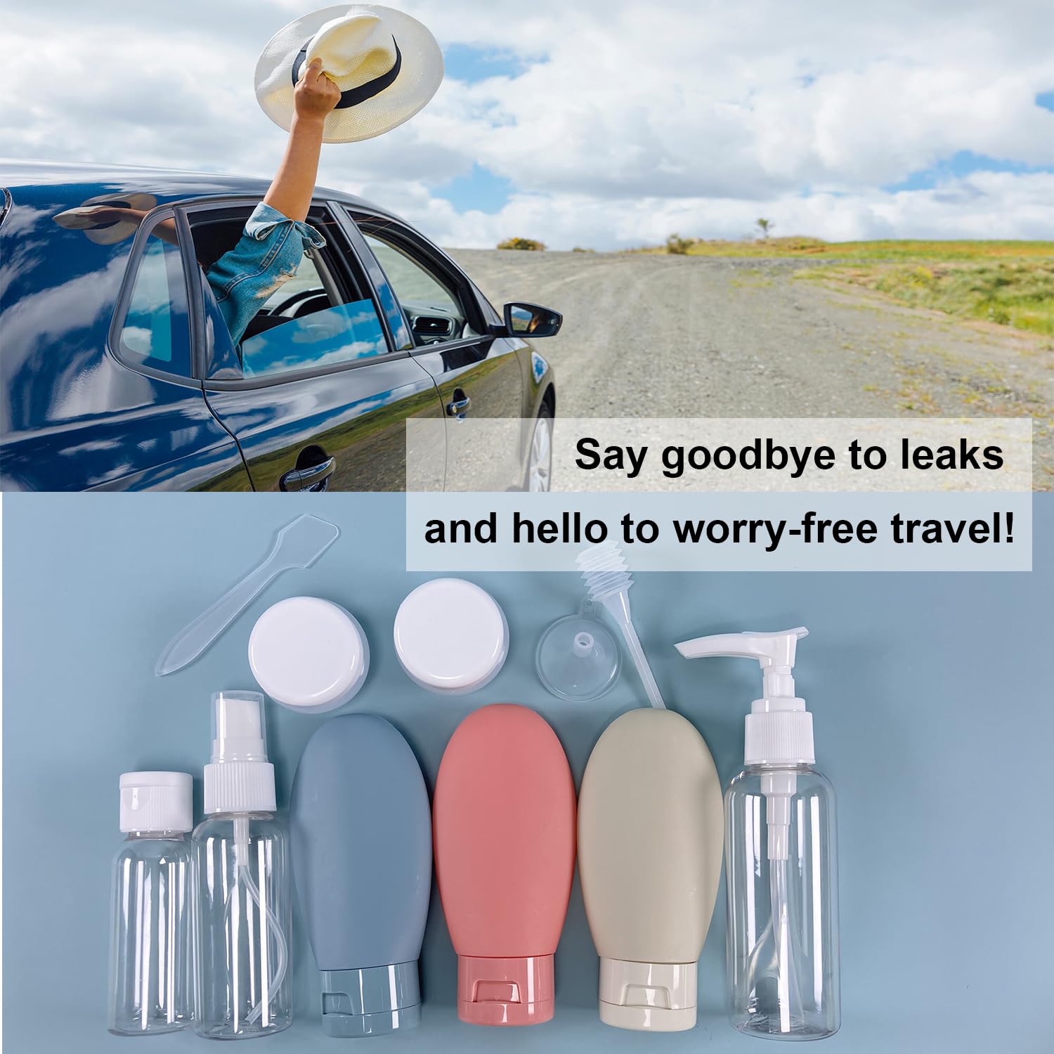 12-Pack TSA Approved Leakproof Travel Bottles (2oz) - Refillable Plastic Toiletry Containers for Shampoo, Skincare & Cream - Perfect Travel Size Toiletries Kit for Women | Ideal for Air Travel, Gym, Camping & Vacation Essentials