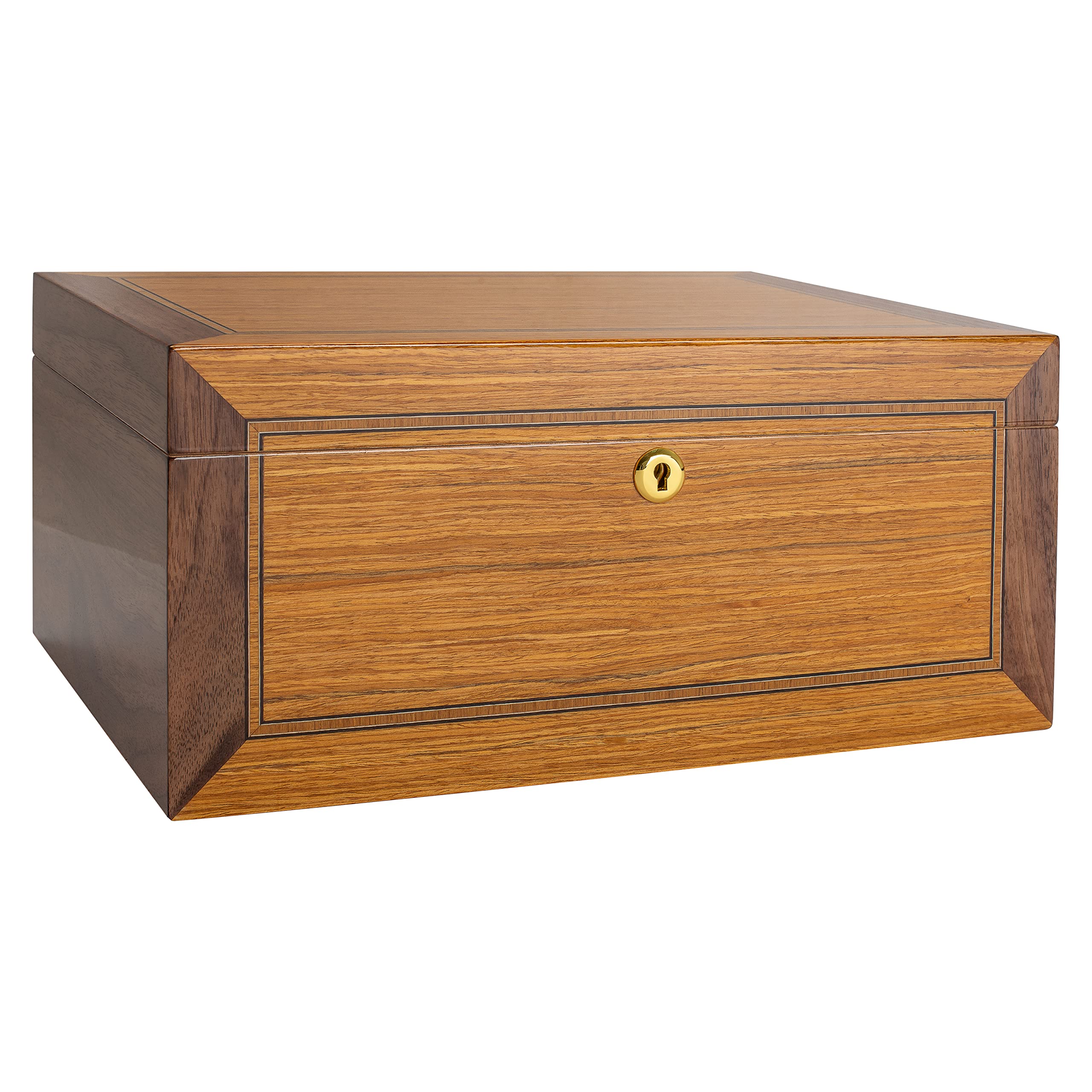 Premium Merino Cigar Humidor - Teak & Walnut Wood with Spanish Cedar Tray, Glass Hygrometer, Crystal Humidifier & Lock - Holds 40-75 Cigars | Perfect for Home, Office & Cigar Lounge Storage