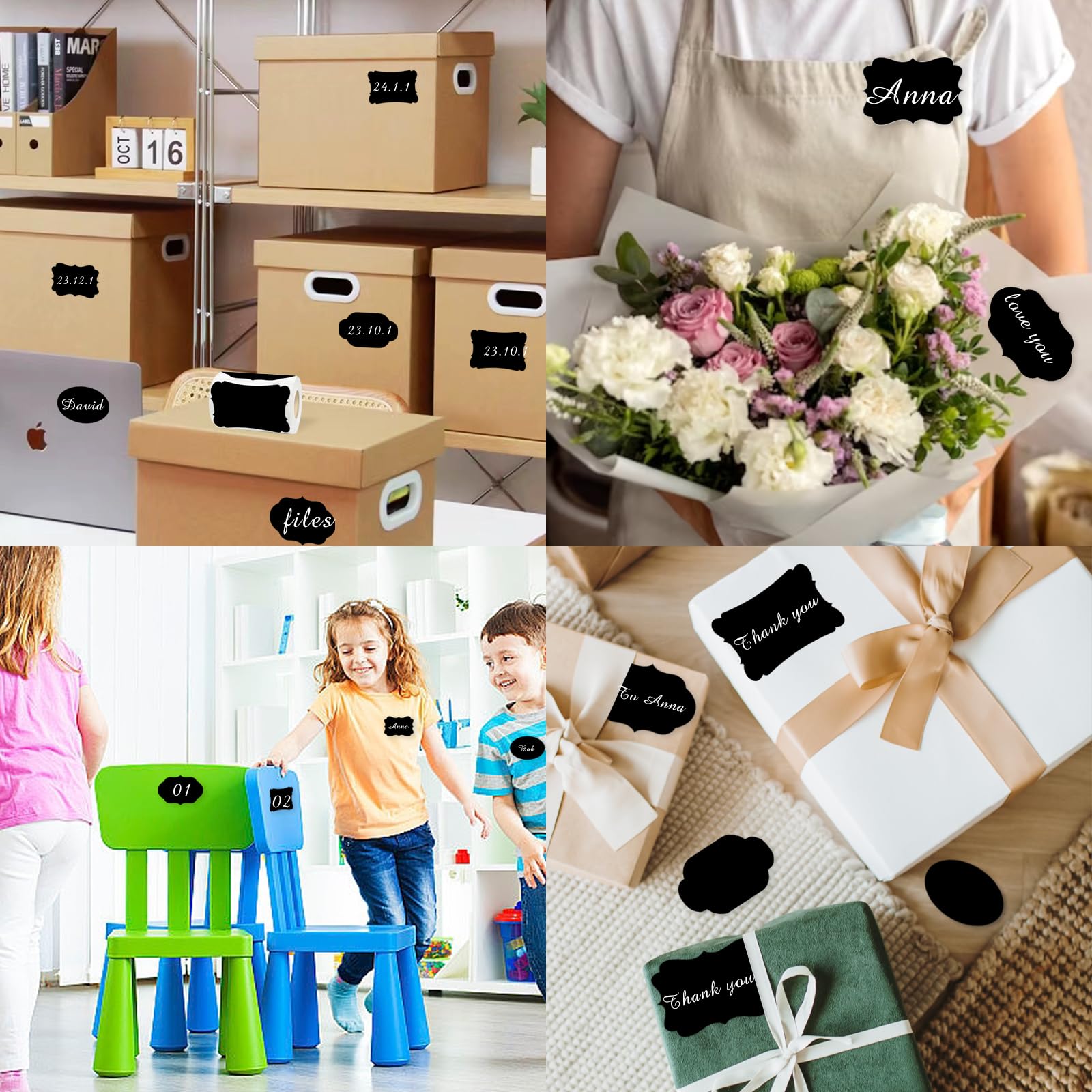 Starboling Chalkboard Labels - 200 Pcs 3x2 Inch Reusable Waterproof Blackboard Stickers with White Chalk Marker for Jars, Bottles & Storage Bins - Perfect for Kitchen Pantry Organization, Classroom Supplies & Home Decor Labeling