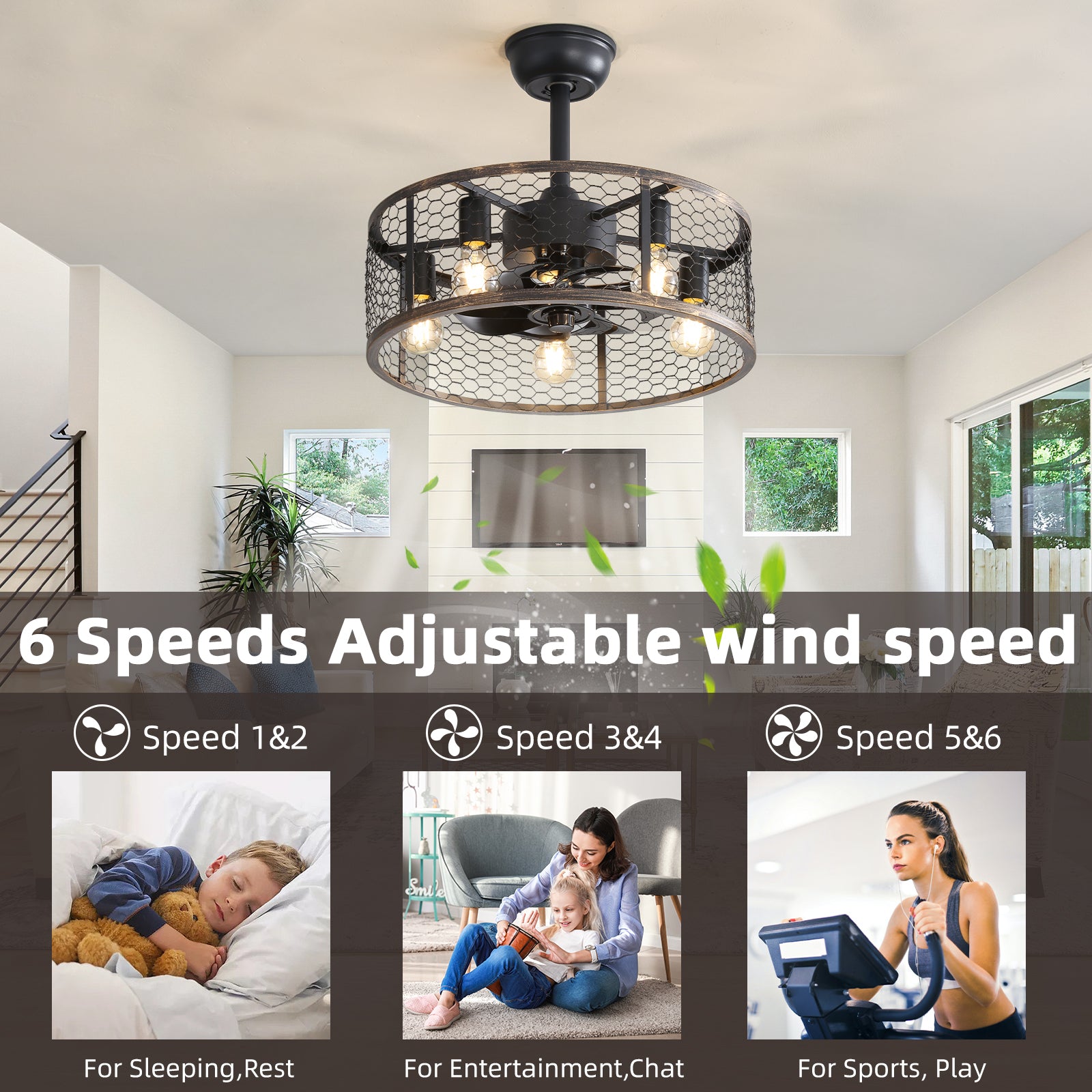 19.7 Inch Classic Ceiling Fan with Light Kit - No Bulb Warranty - Perfect for Bedroom, Living Room & Outdoor Patio