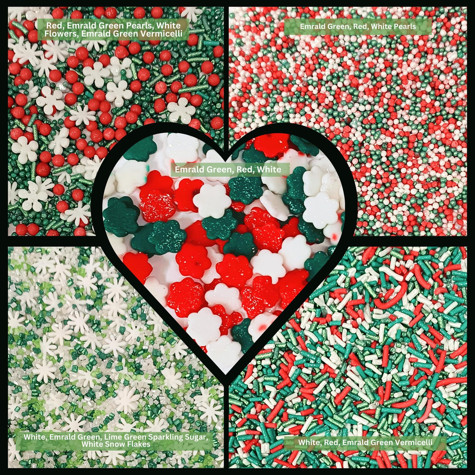 Christmas Sprinkles for Baking - Red Green White Snowflake Confetti Pearls & Sparkling Sugar Decorations | Holiday Cookies, Cupcakes, Cakes & Dessert Decorating