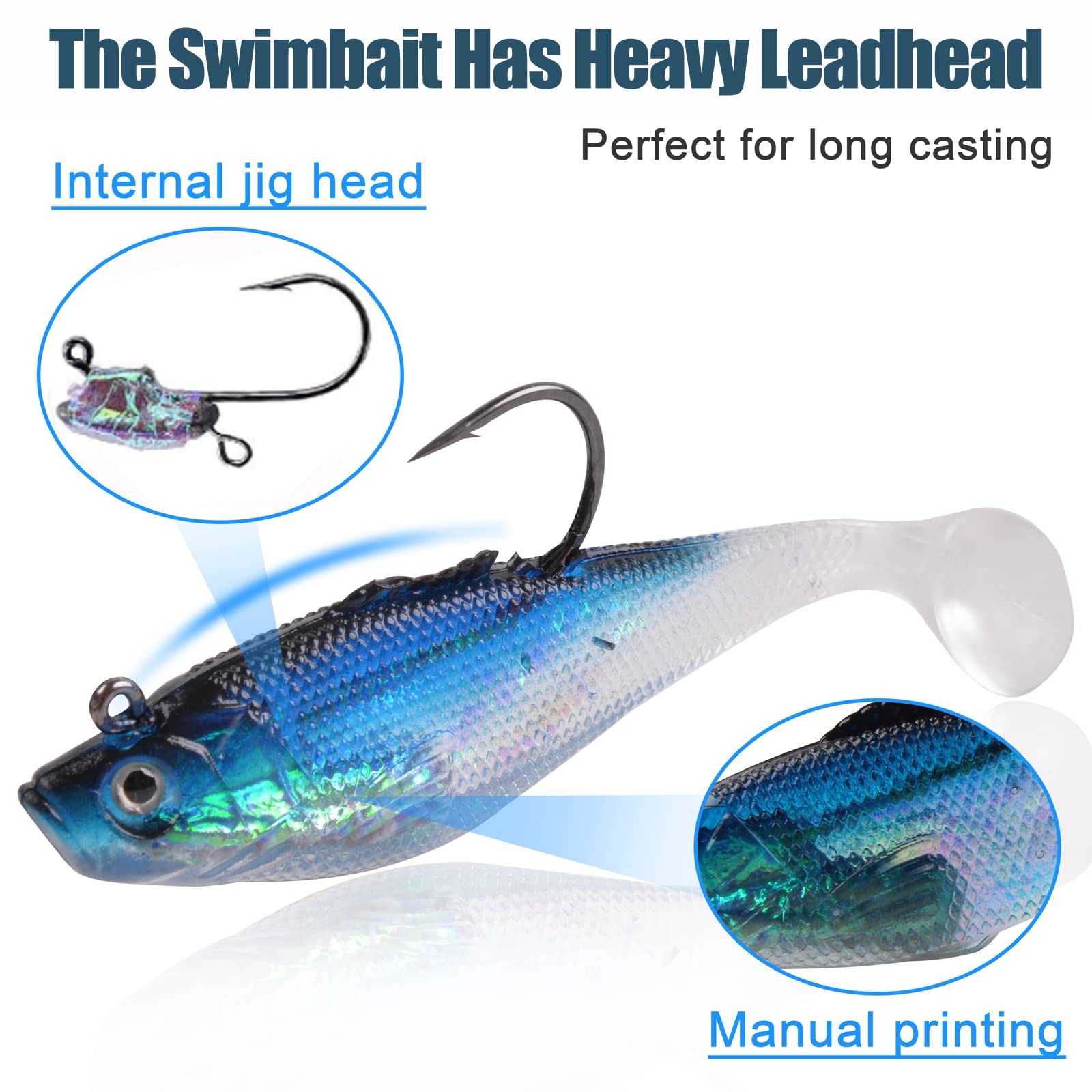 Pre-Rigged Jig Head Soft Fishing Lures with Paddle Tail Swimbaits - Bass, Trout, Pike, Walleye, Crappie Fishing Bait for Freshwater & Saltwater - Perfect for Shore Fishing, Boat Fishing, and Ice Fishing Adventures
