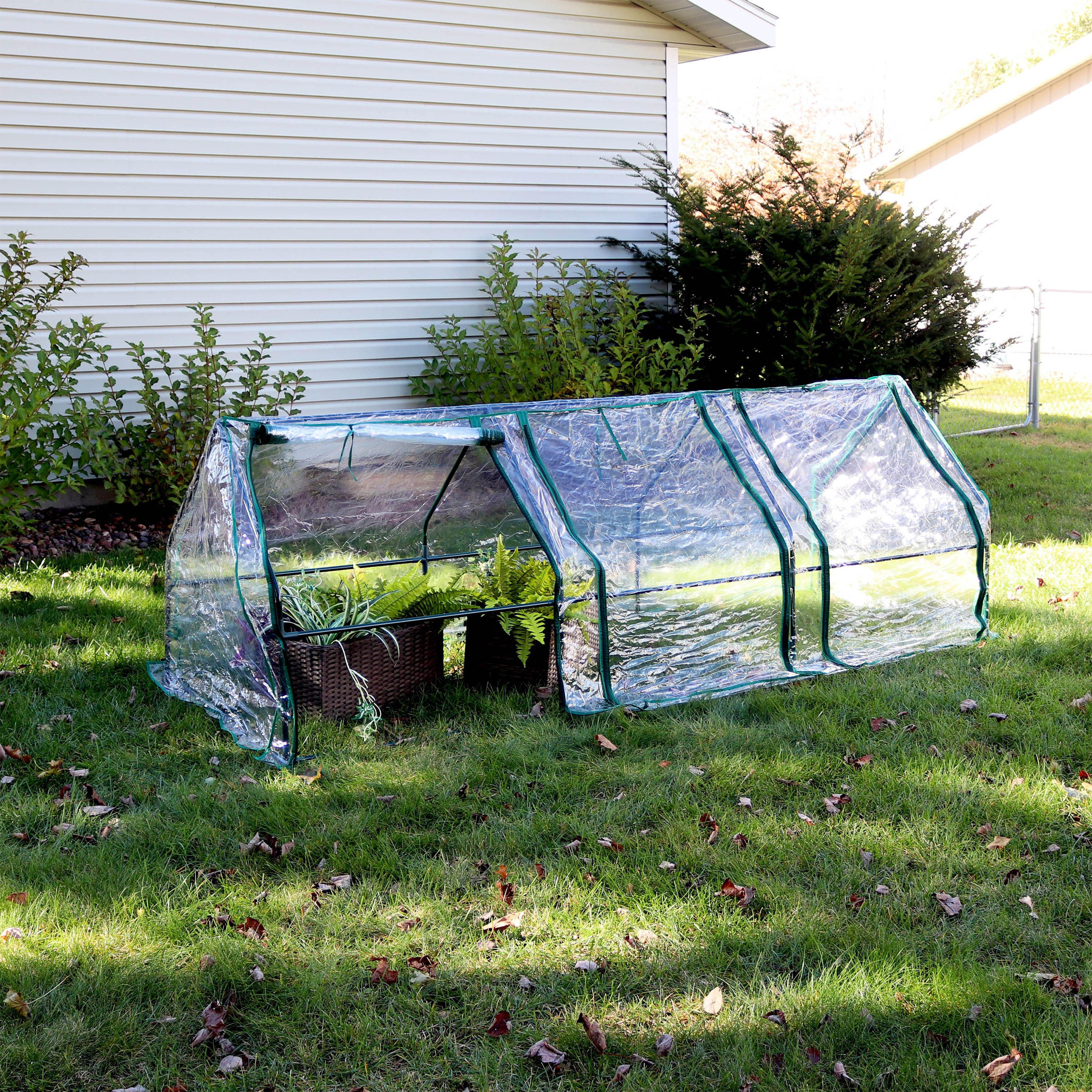 Sunnydaze Mini Cloche Greenhouse with Zippered Doors - Clear Plastic Plant Protector for Seedlings & Small Plants | Indoor/Outdoor Gardening, Balcony & Patio Use