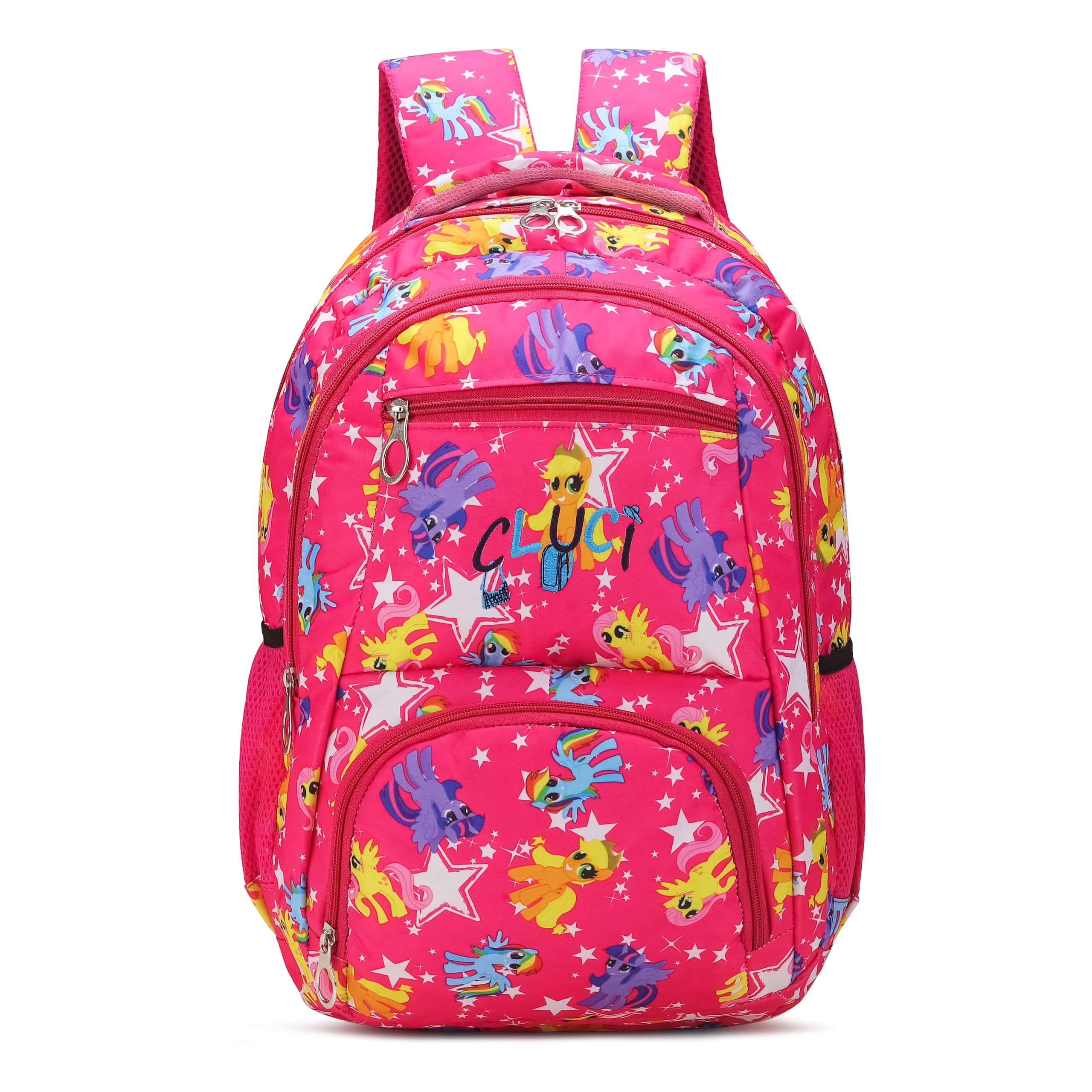 CLUCI Pink Printed Fabric School Backpack for Girls Ages 5-15 | Lightweight Kids Bookbag with Adjustable Straps | Perfect for Elementary, Middle School & Daily Use