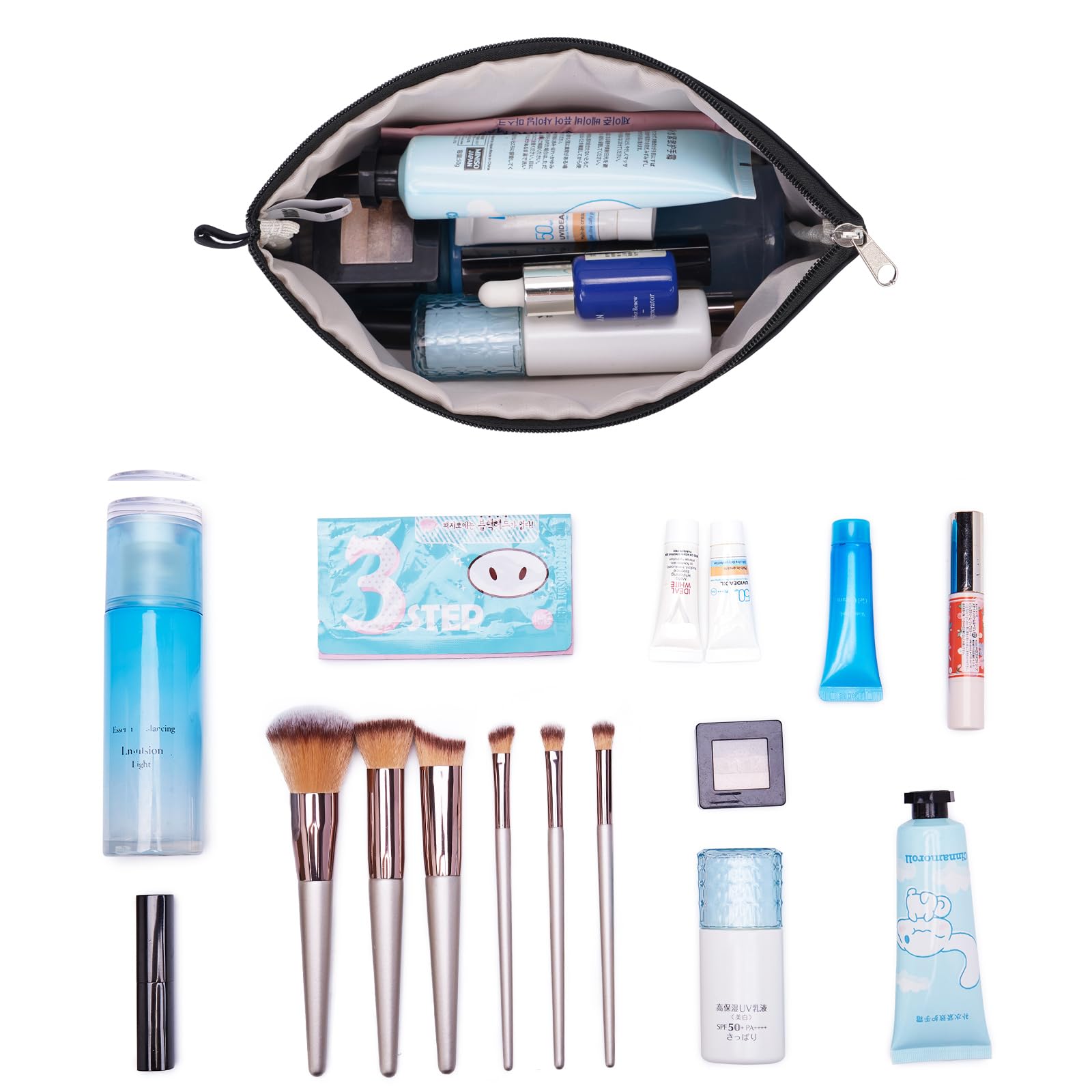 Waterproof Mini Makeup Bag for Women - Travel & Purse Organizer (Pure Black)
