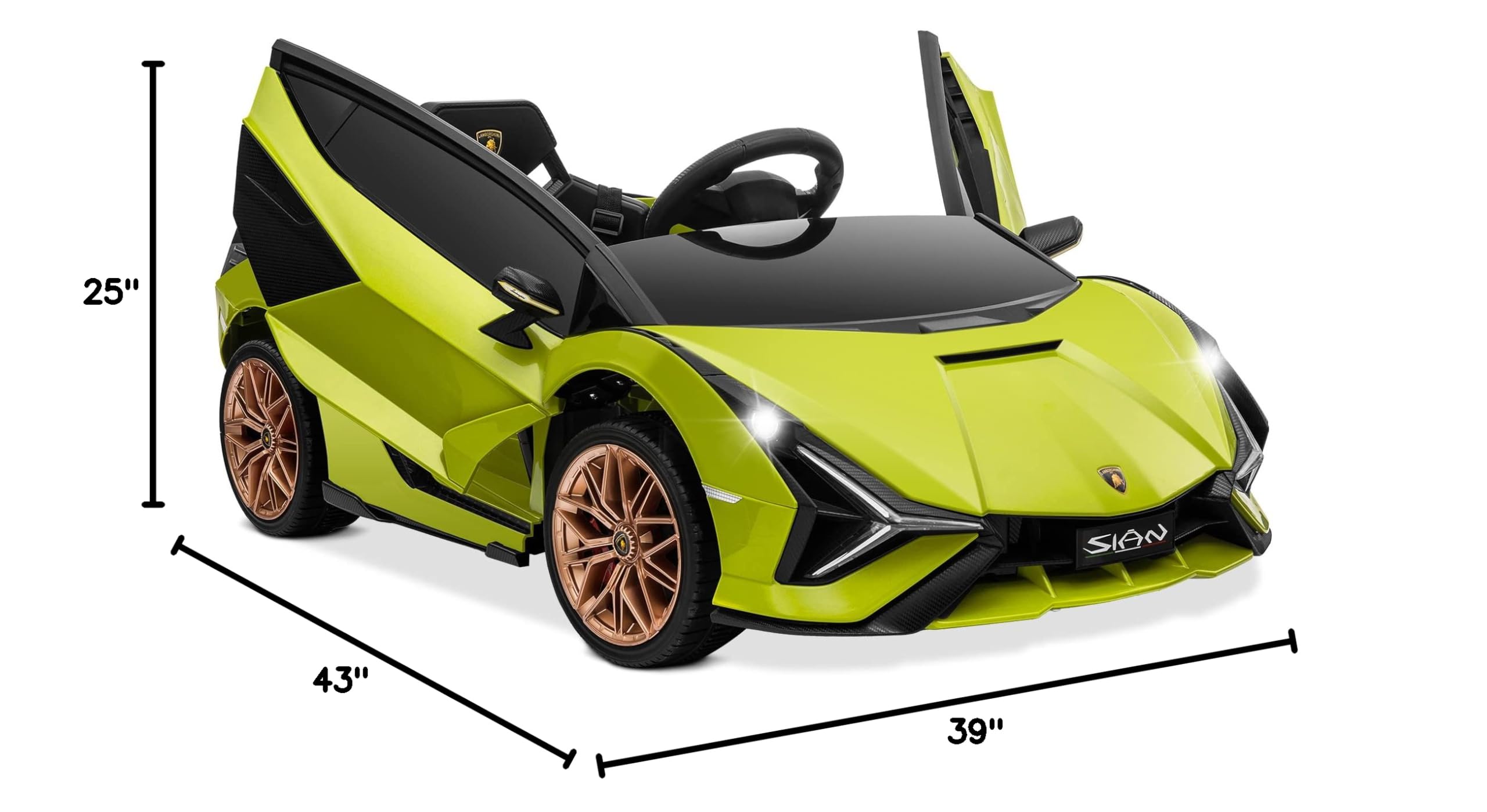 Kidzone Kids 12V Electric Ride-On Lamborghini Sian Roadster Toy Car with Remote Control, Suspension Wheels, LED Lights & Music - Green/Gold | Licensed Motorized Vehicle for Boys & Girls | Outdoor Play, Birthday Gifts, Backyard Fun