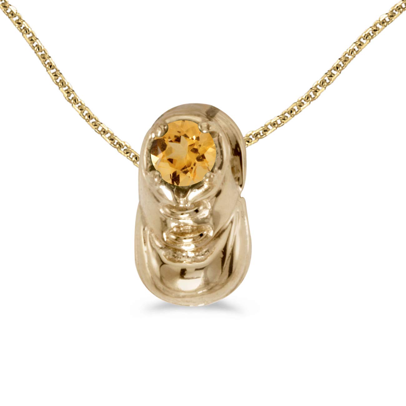 10K Yellow Gold Round Citrine Baby Bootie Pendant Charm - Perfect for Newborn Gifts, Christening Jewelry & Keepsake Necklaces