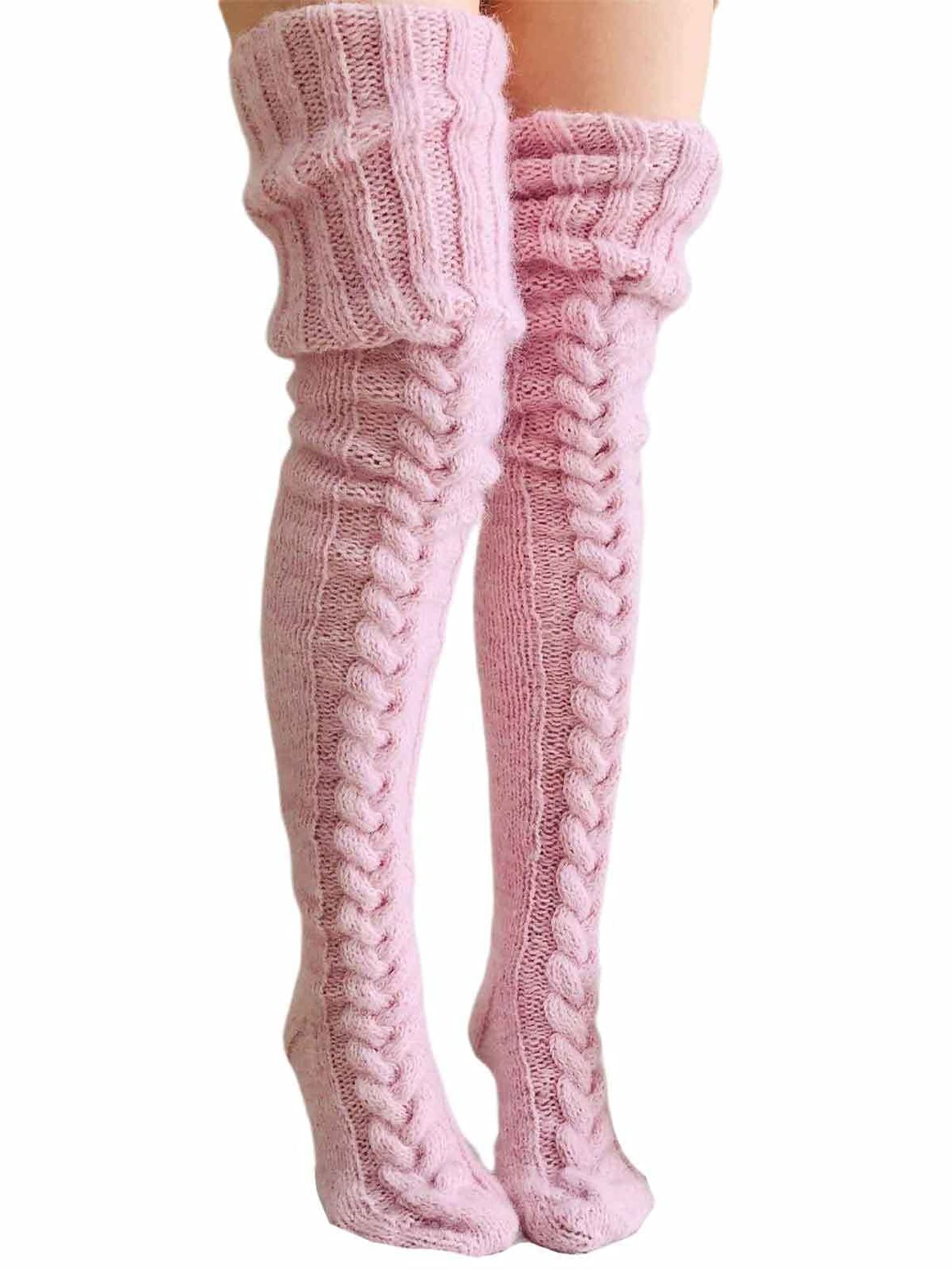Springcmy Women's Extra Long Cable Knit Over-The-Knee Boot Socks - Warm Winter Leg Warmers for Snow Boots, Hiking & Cold Weather Fashion