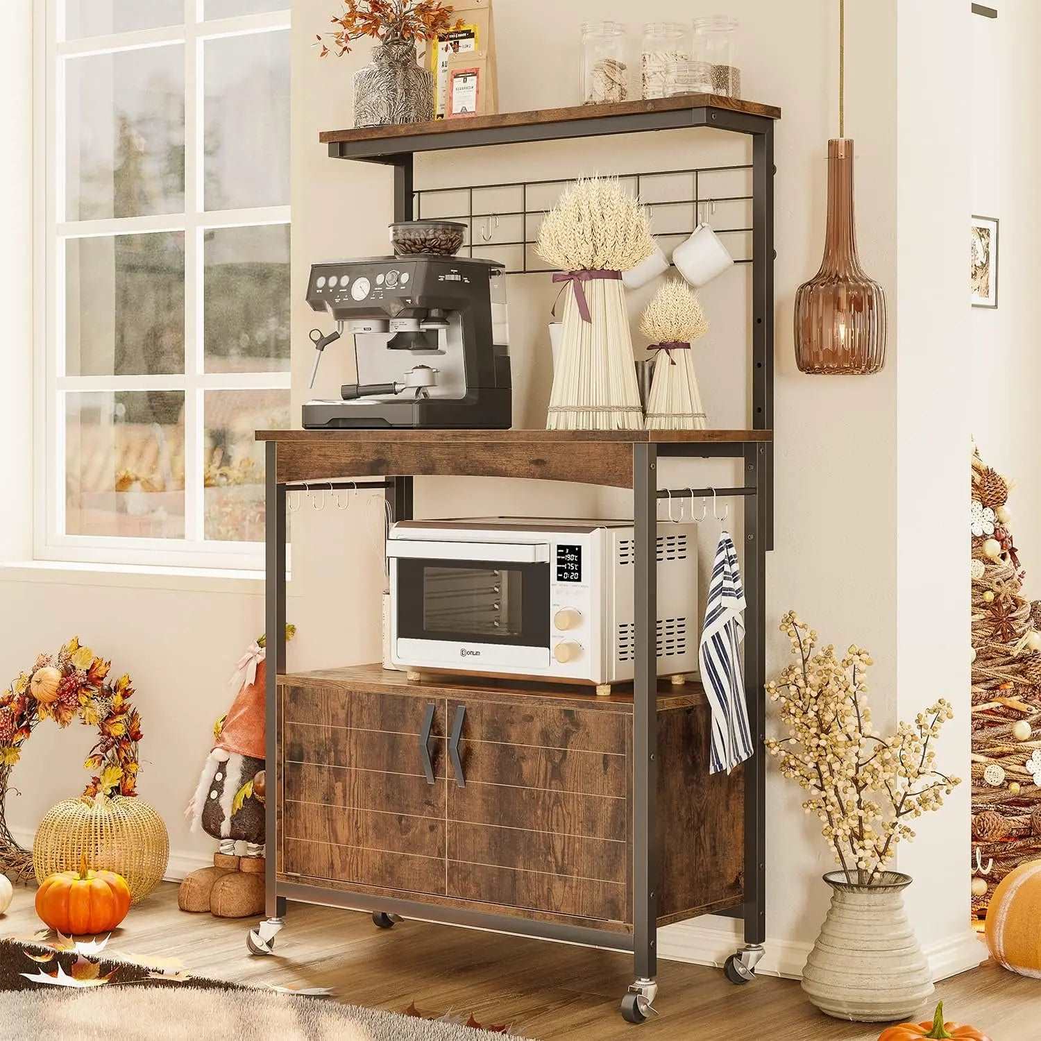 Bestier Microwave Stand with Storage Cabinet - Sturdy Bakers Rack for Kitchen Organization | Perfect for Small Spaces, Apartments & Countertop Storage