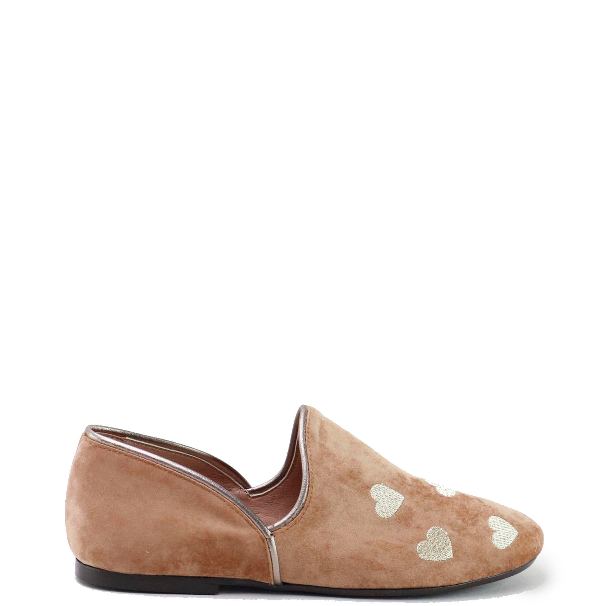 Nude Heart Embroidered Loafers for Women - Comfortable Slip-On Shoes for Casual Outfits & Office Wear