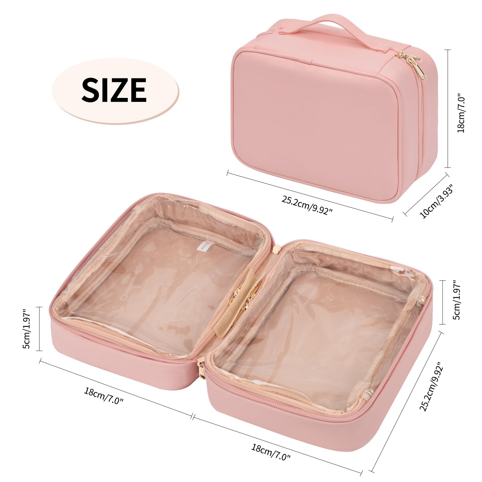 OCHEAL Large Waterproof Makeup Travel Bag with Brush Compartment & Handle - Pink Cosmetic Organizer for Women & Girls | Perfect for Travel, Gym, and Daily Toiletry Storage