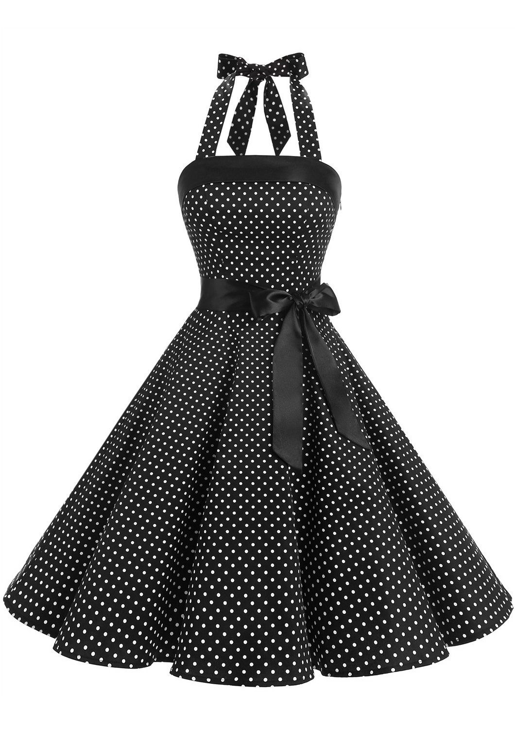 Vintage 1950s Women's Halter Retro Cocktail Dress - Audrey Hepburn Style Rockabilly Swing Dress for Parties, Weddings & Special Occasions
