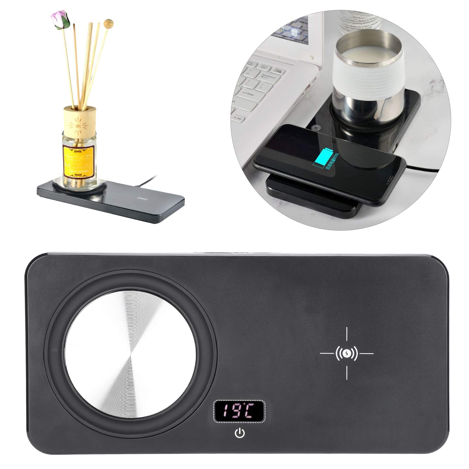 Smart Coffee Warmer & Wireless Phone Charger 2-in-1 Pad - Auto Shut Off, Constant 55°C Heating - Black - Perfect for Office, Home & Car Use