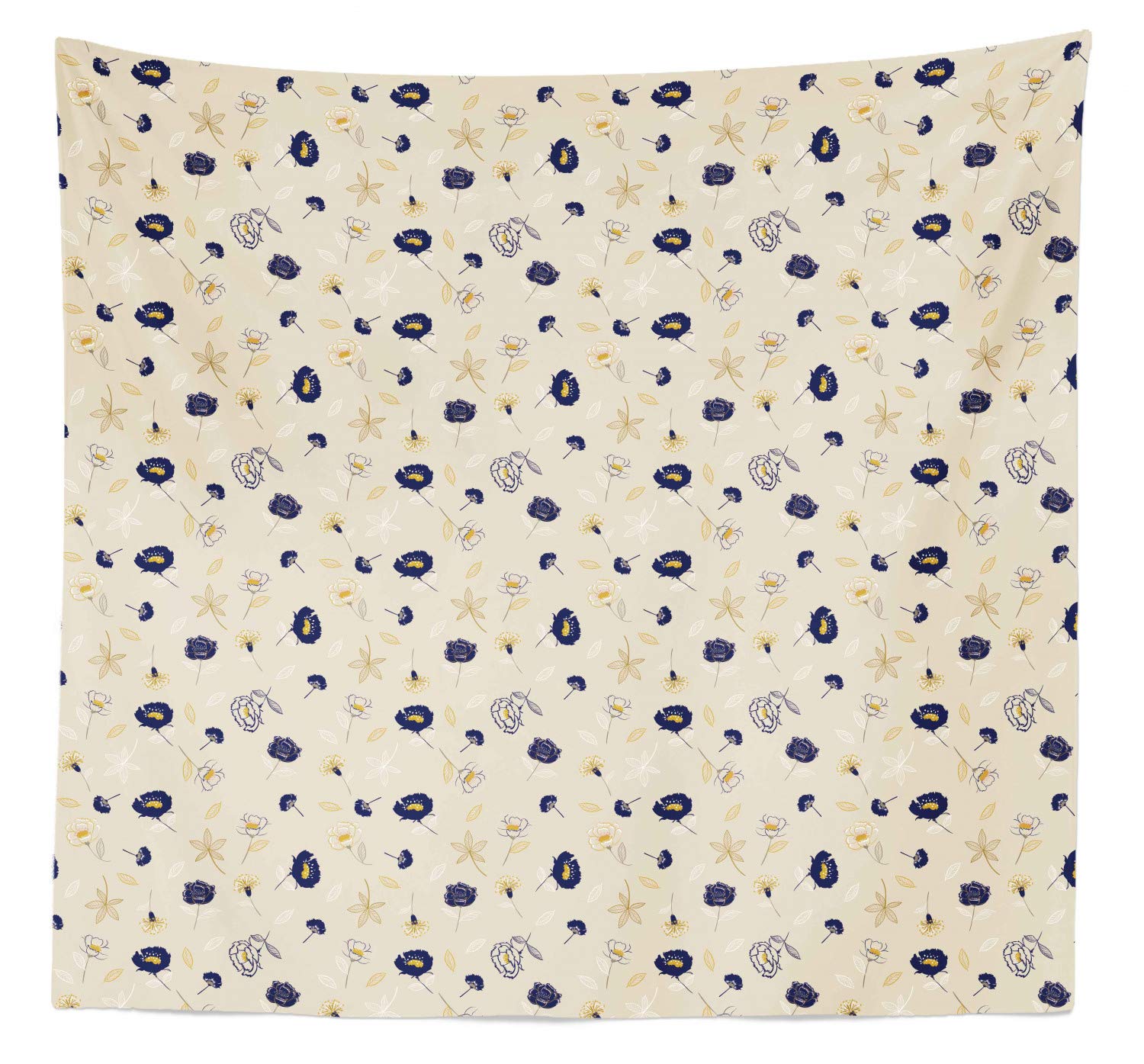 Ambesonne Floral Tapestry Queen Size - Abstract Flower Print Wall Hanging, Bedspread & Home Decor (88x88 Inches) in Pale Mustard & Indigo | Perfect for Bohemian Bedroom, Living Room Wall Art & Dorm Decor