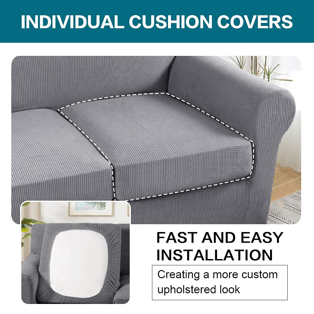 Turquoise 3-Piece Sofa Cover Set - Stretchable Couch Slipcover for 3-Seater & Loveseat - Soft Jacquard Fabric Furniture Protector for Living Room, Bedroom, and Office Use