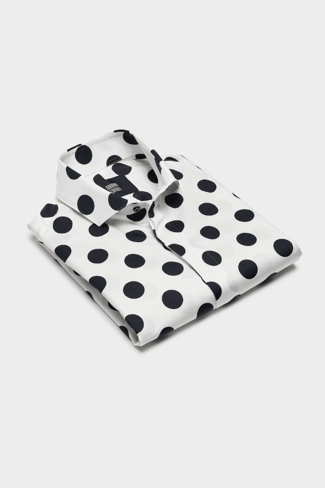 Lamarr Luxe Shirt - Premium White Cotton Blouse with Chic Black Polka Dots | Perfect for Office Wear, Date Nights & Special Occasions