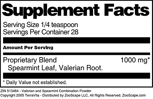 Terravita Valerian and Spearmint Herbal Supplement Powder - 1 oz (ZIN: 513464) for Stress Relief & Sleep Support - Perfect for Tea, Smoothies, and Relaxation Routines