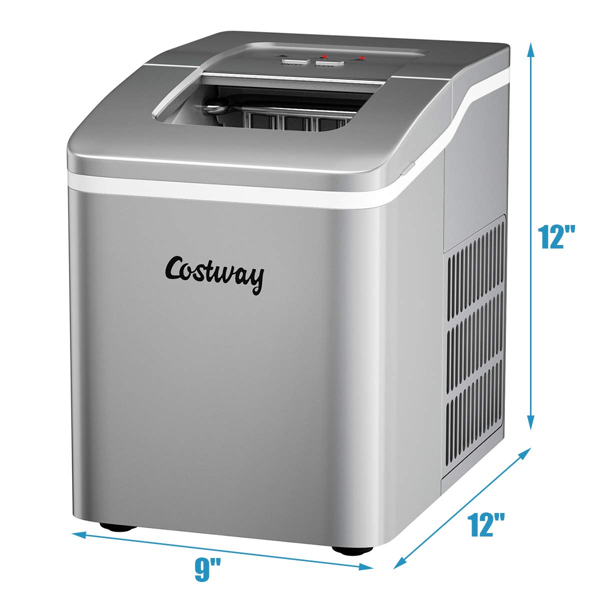 COSTWAY Portable Countertop Ice Maker Machine - 26Lbs/24H Capacity with Self-Cleaning Function, Makes Bullet Ice Cubes in 8 Minutes, Includes Scoop & Removable Basket - Perfect for Home, Office, Parties, Bars, and Outdoor Gatherings (Silver)