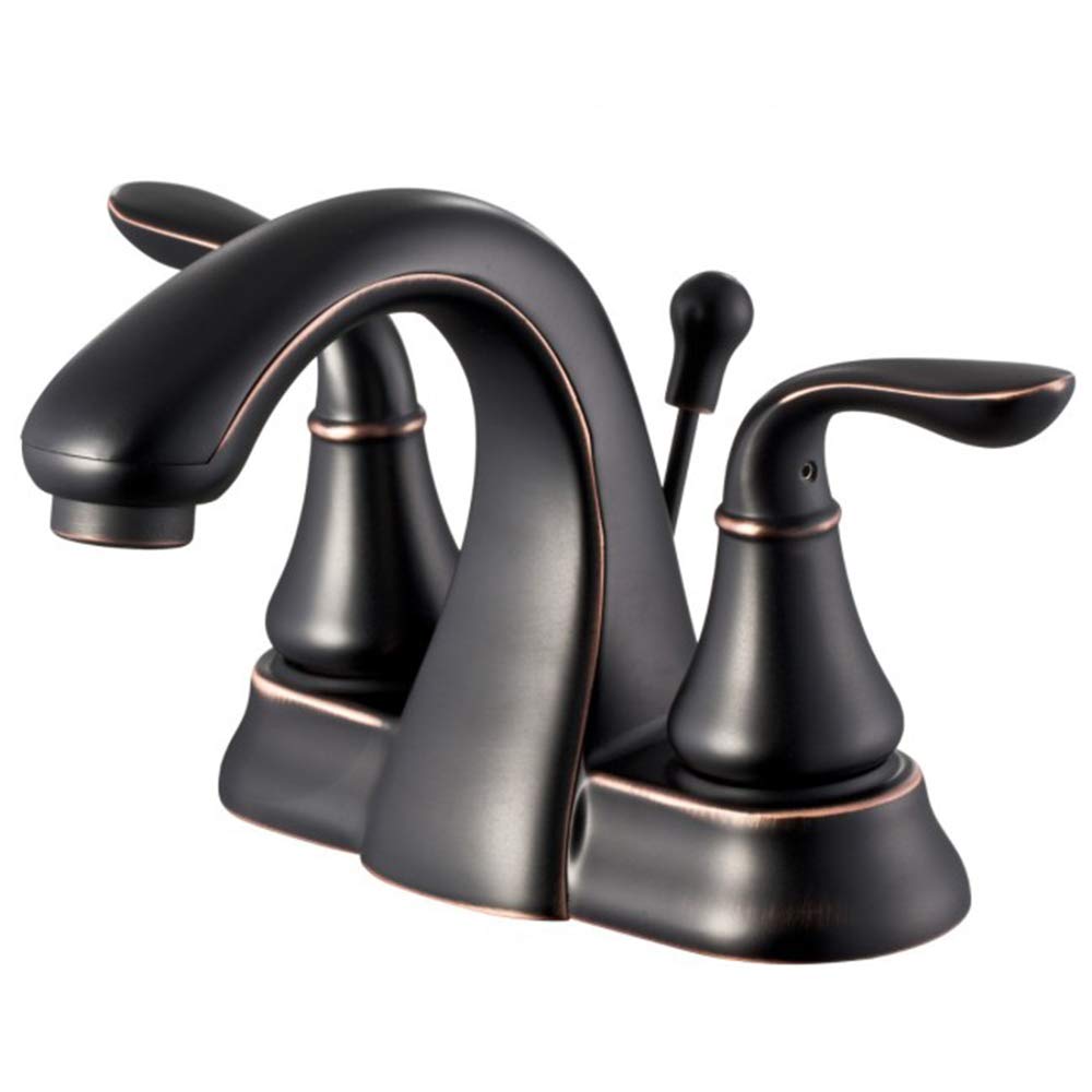 Luxury Oil Rubbed Bronze Finish Brass Bathroom Sink Faucet - Modern Deck Mount Dual Handle Mixer Tap with Hot & Cold Water Control - Durable for Bathroom Vanity, Powder Room & Guest Bath - Manufacturer Warranty Included