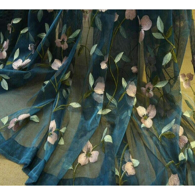 Jason Floral Embroidered Sheer Curtains - Light Filtering Window Drapes for Living Room & Bedroom (Red/Teal/White) - Elegant Boho Home Decor for Sun Protection & Privacy