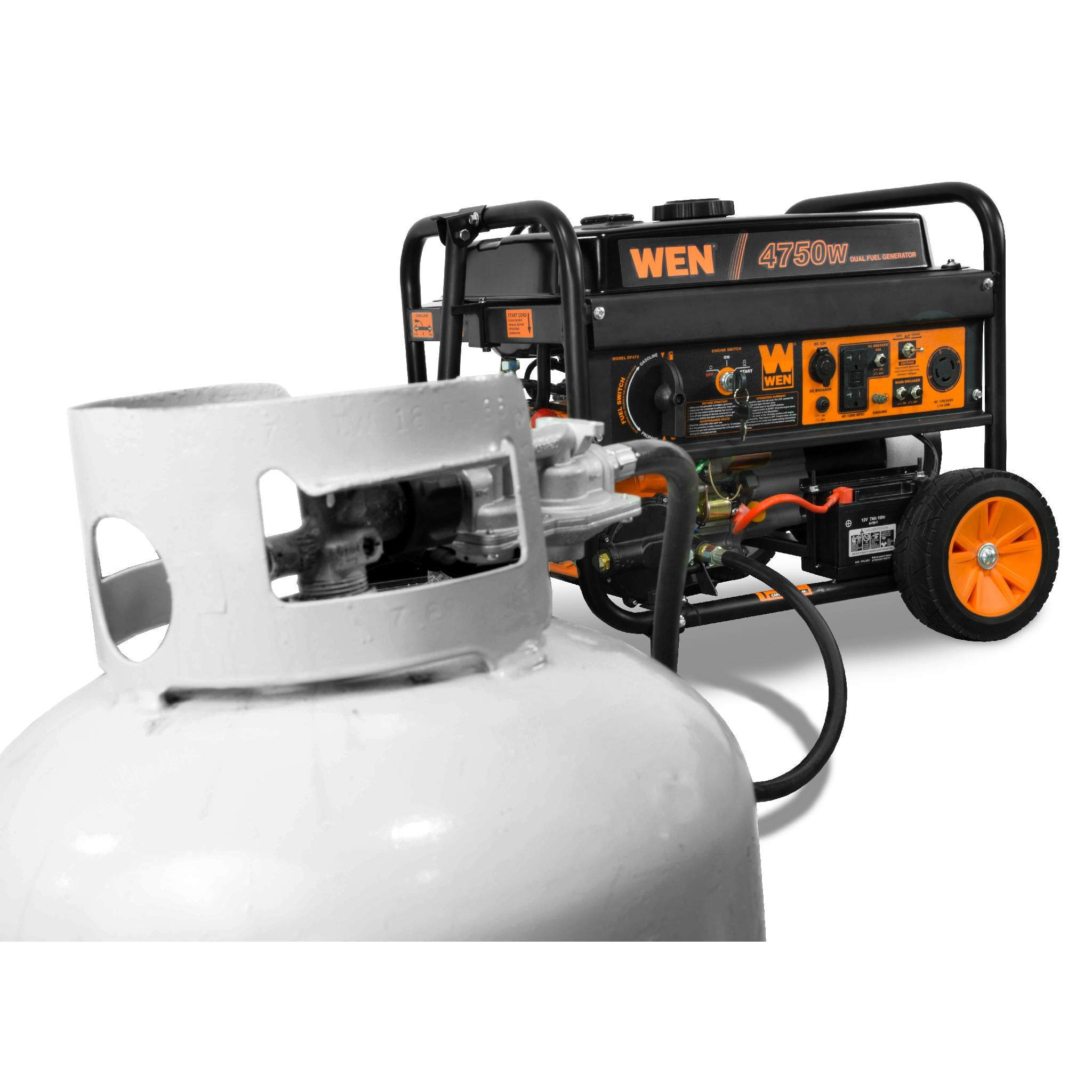 WEN DF475T 4750W Dual Fuel Portable Generator with Wheel Kit & Electric Start - 120V/240V for Camping, Home Backup & Job Sites