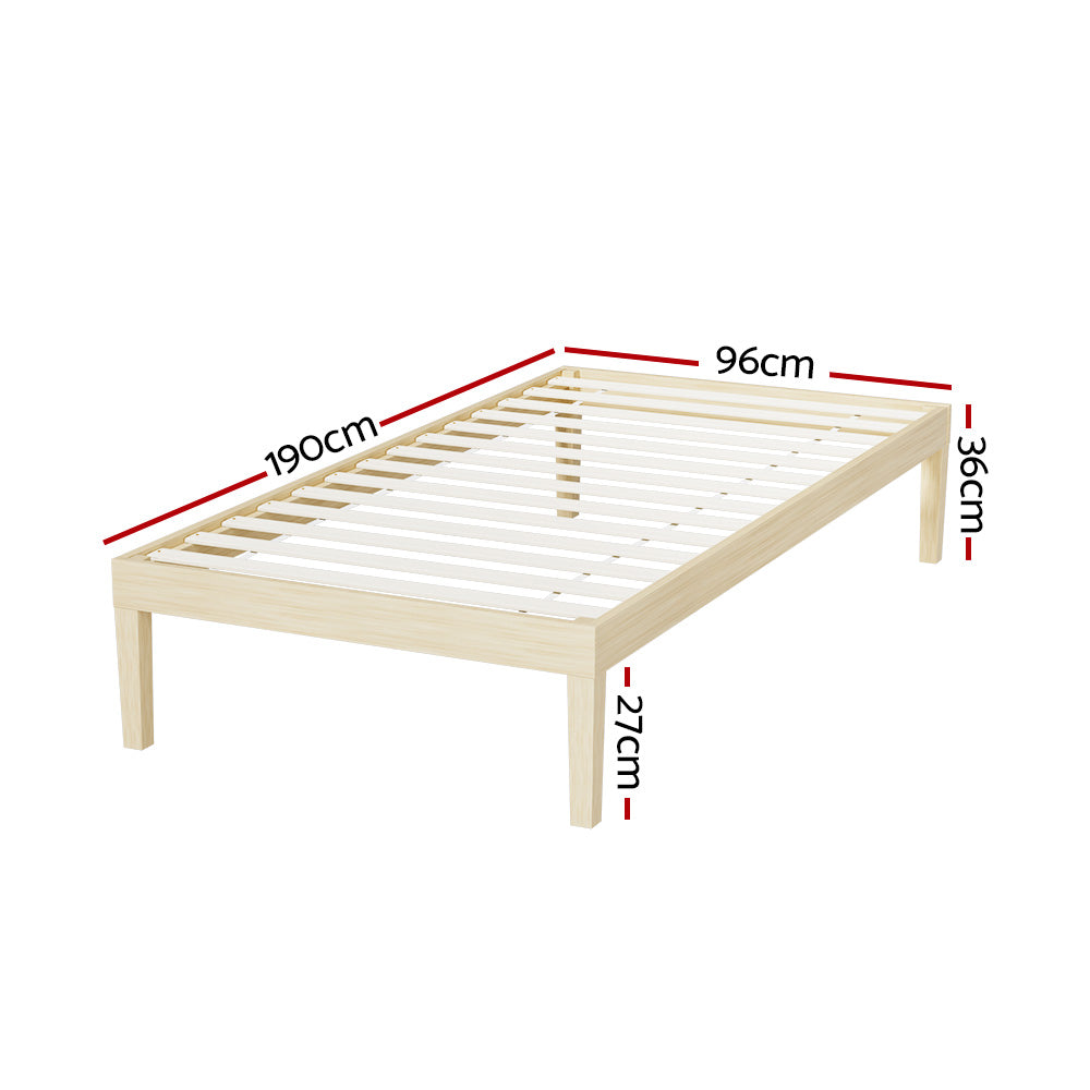 Bruno Minimalist Solid Pinewood Bed Frame - Queen Size, Natural Wood Finish | Perfect for Modern Bedrooms, Guest Rooms & Small Spaces