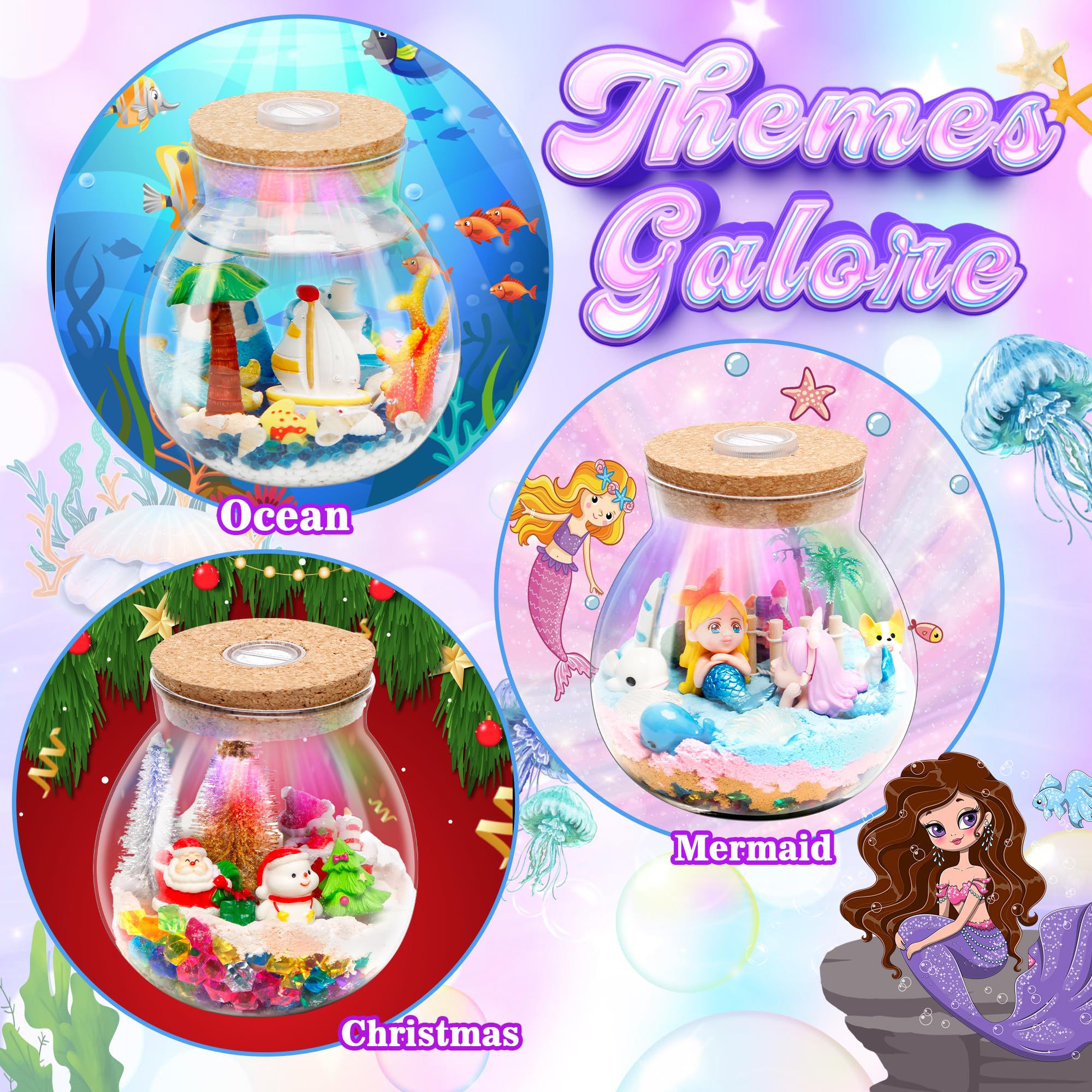 DIY Light Up Mermaid Terrarium Kit - STEM Arts & Crafts Project for Kids Age 8+, Creative Night Light & Room Decor - Perfect Christmas/Birthday Gift for Girls & Boys - Great for Bedroom Decor, Party Favors & Educational Activities