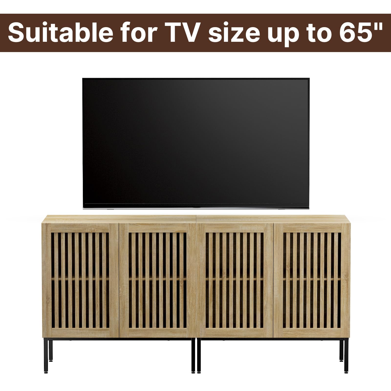 Farmhouse TV Stand for 70 Inch TVs - 2-in-1 Entertainment Center with Storage Cabinets & Metal Base, Oak Media Console for Living Room - Perfect for Home Theater Setup & Living Room Organization