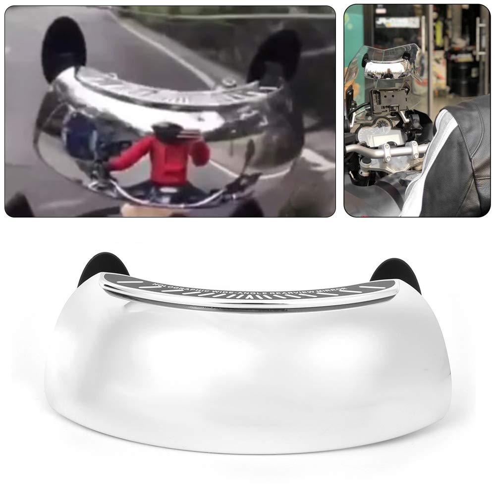 180° Ultra Wide Angle Motorcycle Rear View Mirror - Universal Windscreen Mount, Chromed Security Blind Spot Mirror for Enhanced Riding Safety | Perfect for Cruisers, Touring Bikes & Commuter Motorcycles