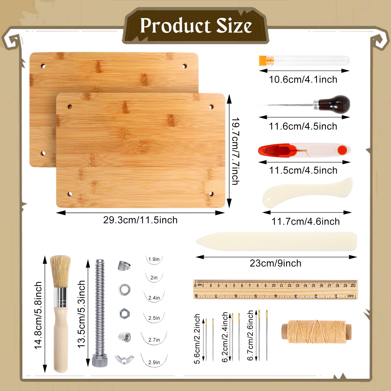 Hugestar Wooden Bamboo Book Press with 23-Piece Bookbinding Kit - 11.6 x 7.8 Inch DIY Book Press for Handmade Journals, Photo Albums & Scrapbooks - Perfect for Bookbinding, Restoration & Craft Projects